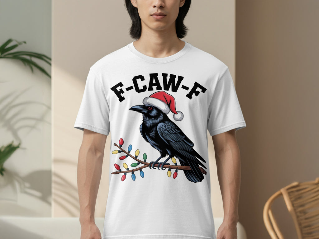 Funny Crow Wearing Santa Hat and Lights T-shirt