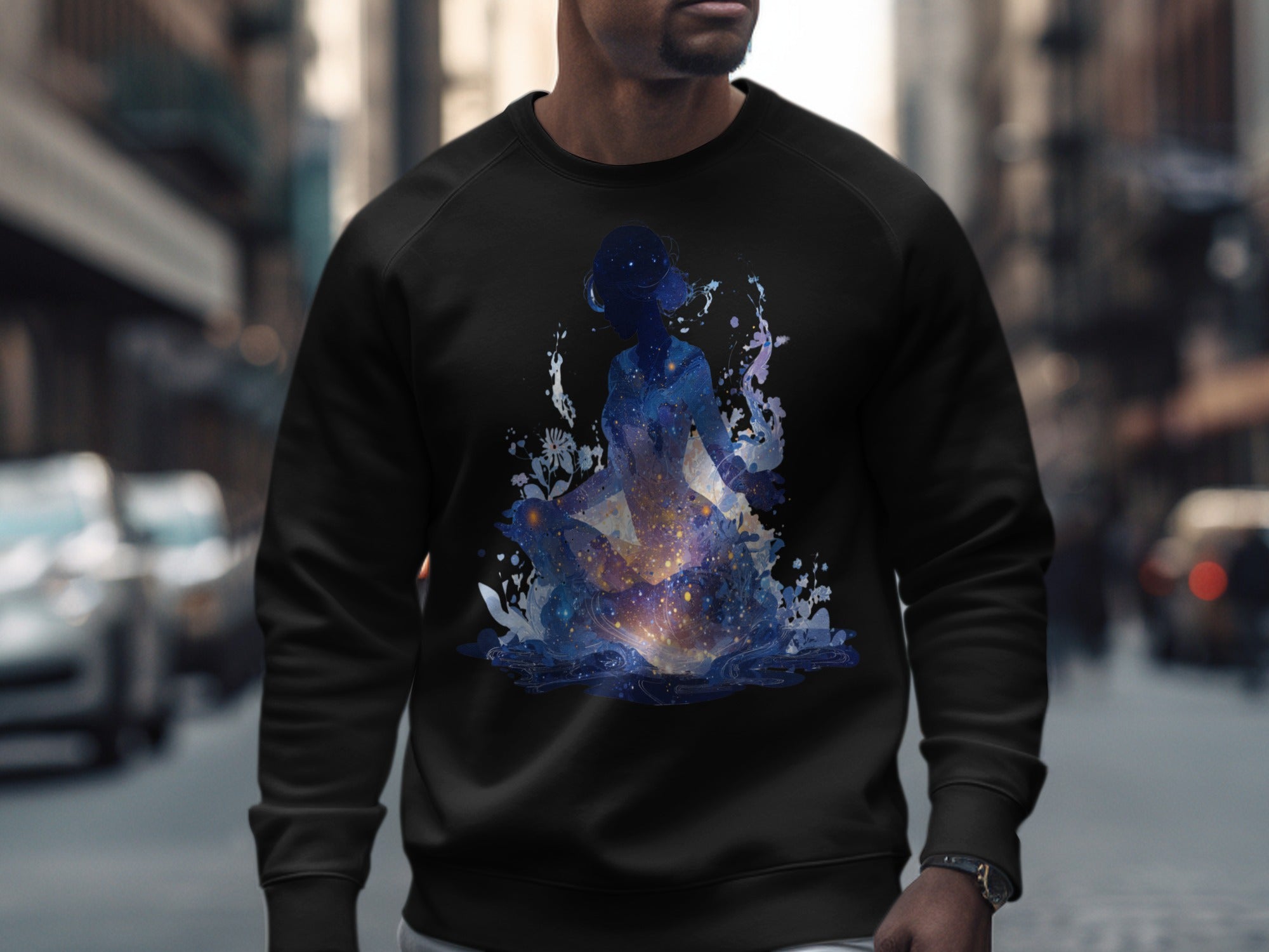 Galaxy Meditation Silhouette Printed Sweatshirt