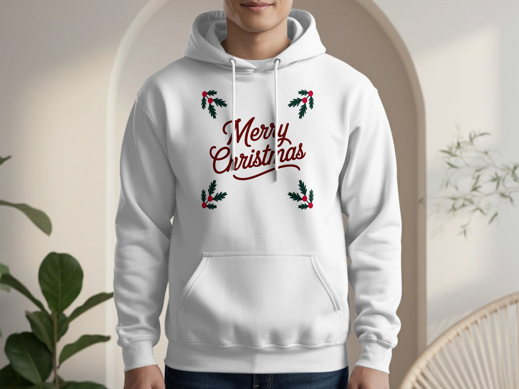 Merry Christmas Hoodie with Festive Holly Design