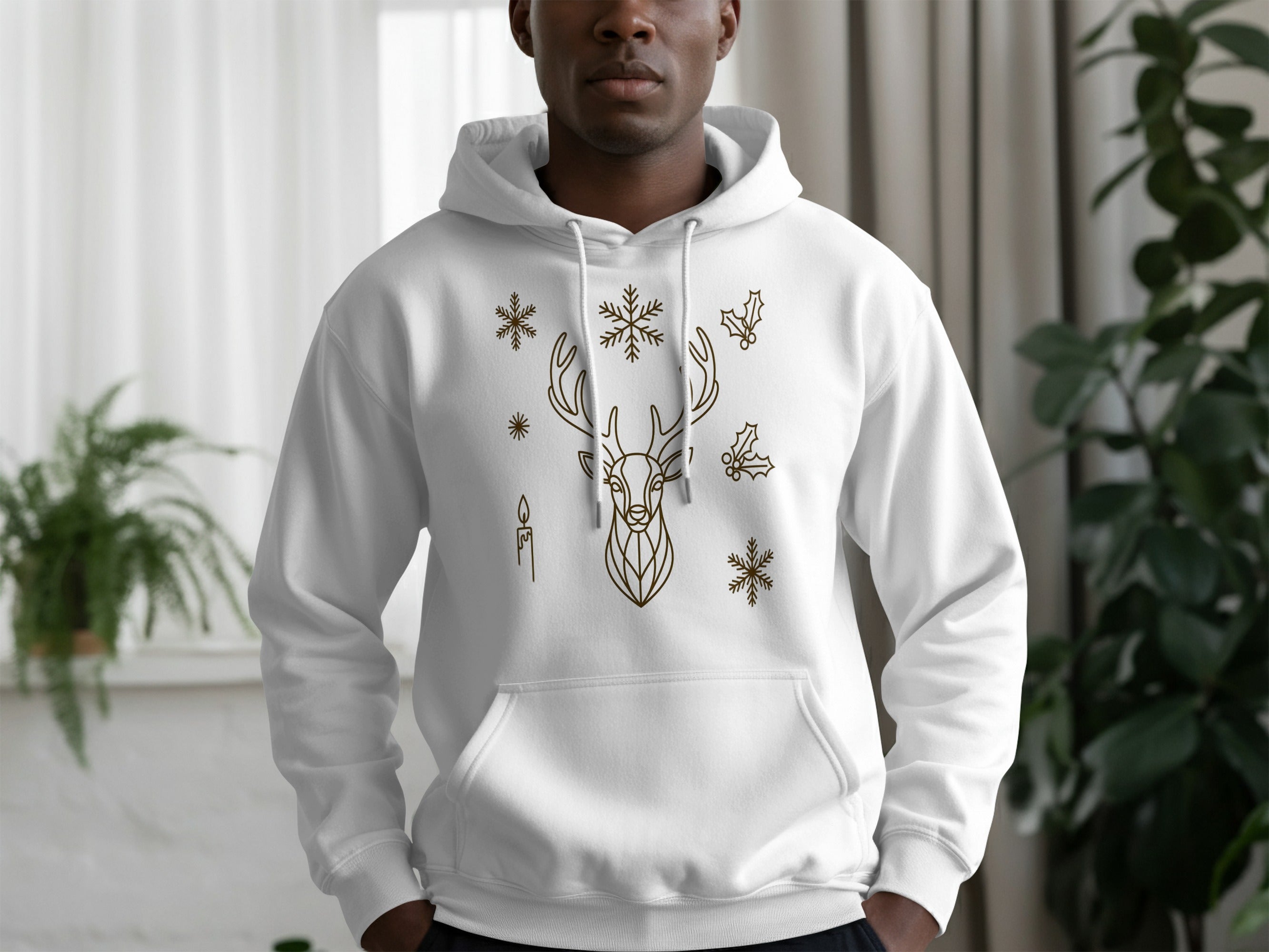 Geometric Deer and Snowflakes Hoodie Winter Design