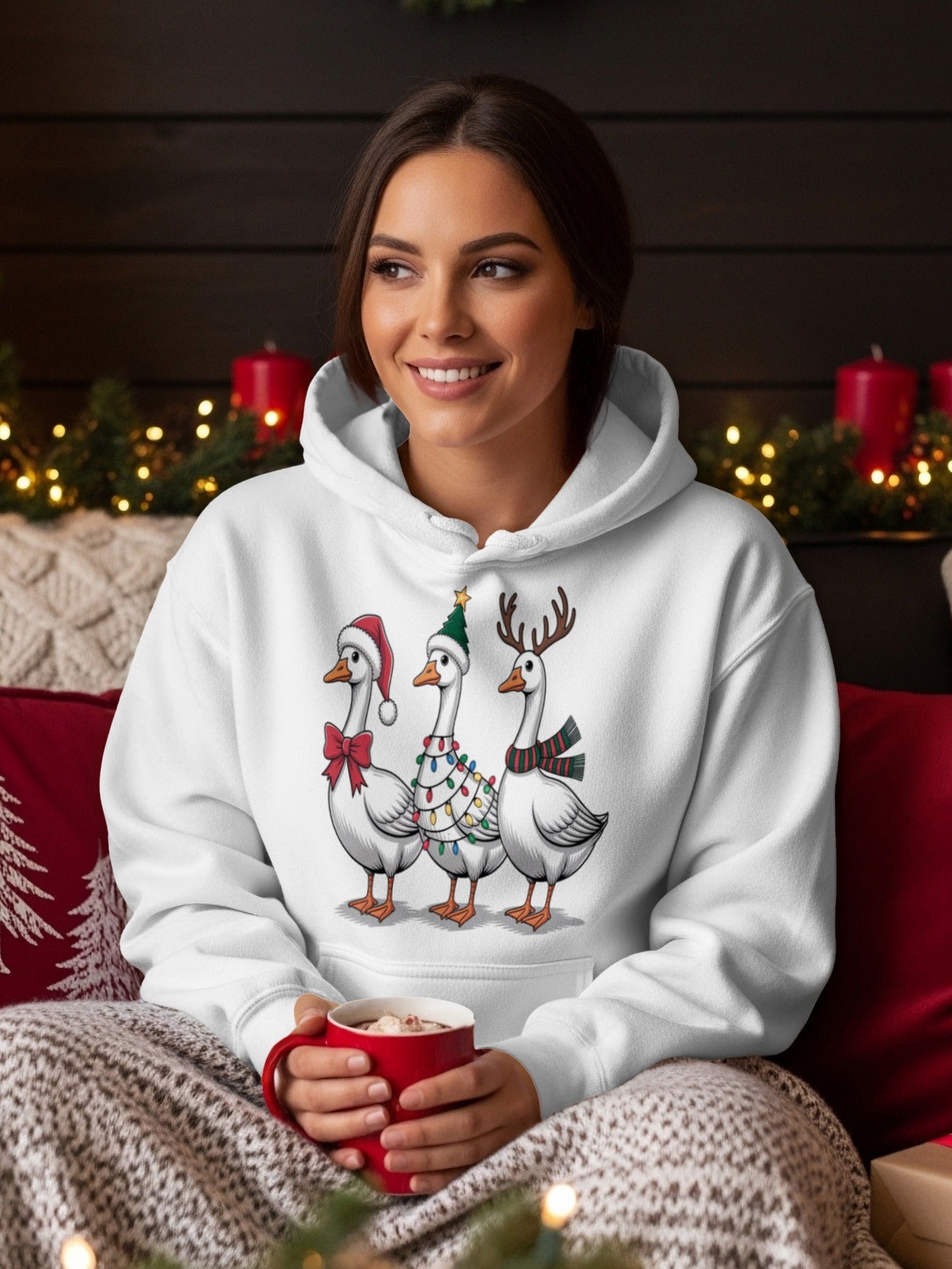 Cute Festive Holiday Theme Ducks Hoodie for Women
