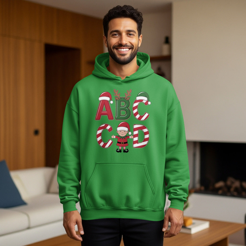 Festive ABC Candy Cane Christmas Hoodie Holiday Apparel