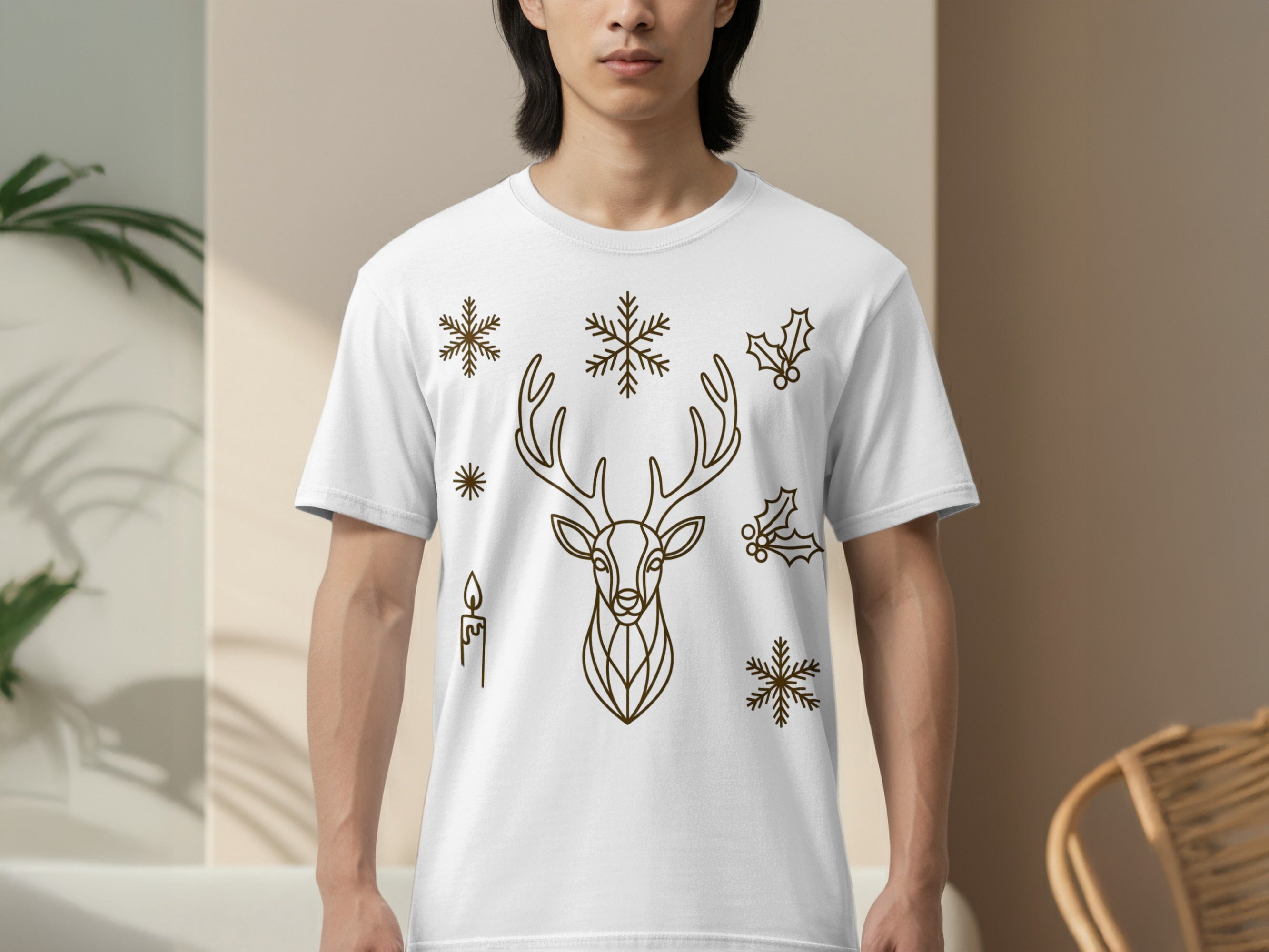 Stylish Christmas Reindeer and Snowflakes Shirt