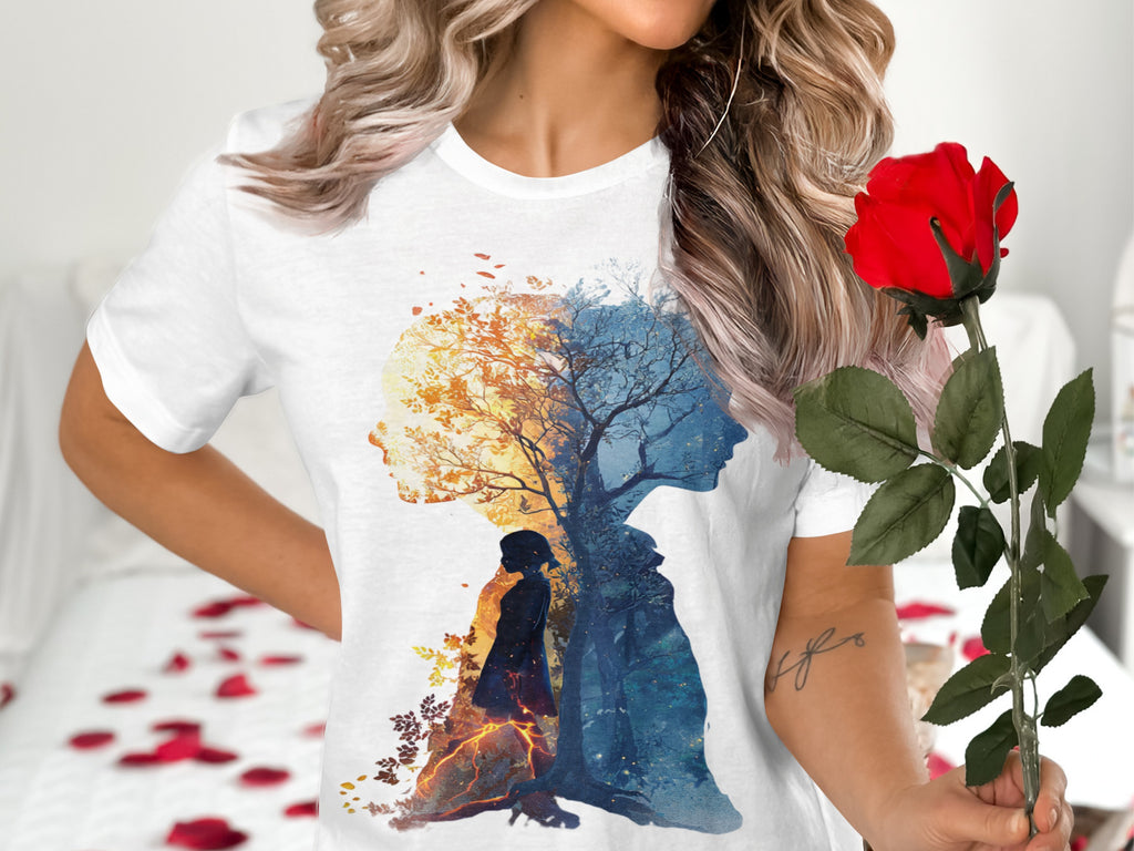 Artistic Dual Silhouette Graphic Print T-Shirt