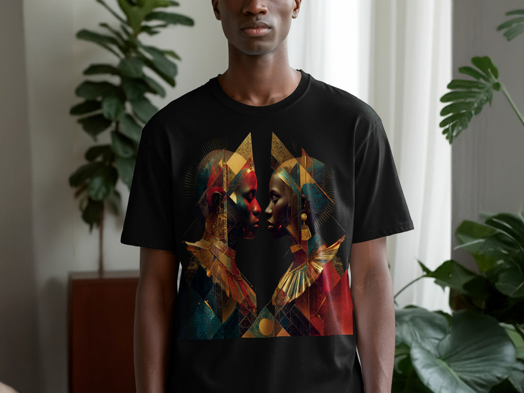 Vibrant Abstract Faces Art Graphic Black T-shirt