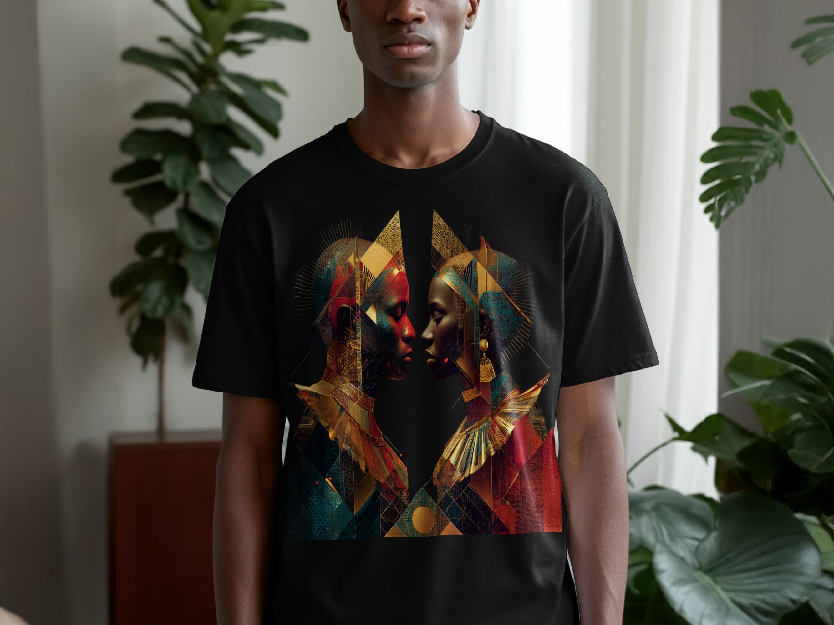 Vibrant Abstract Faces Art Graphic Black T-shirt