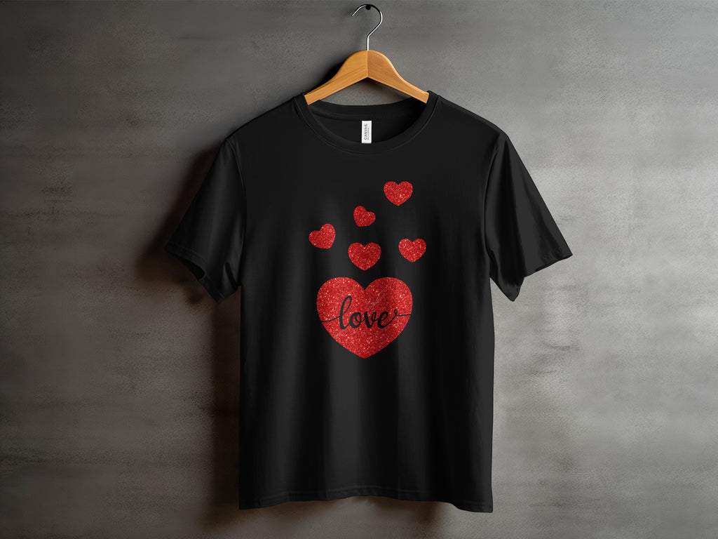 Sparkling Red Heart Design Love Themed T-Shirt