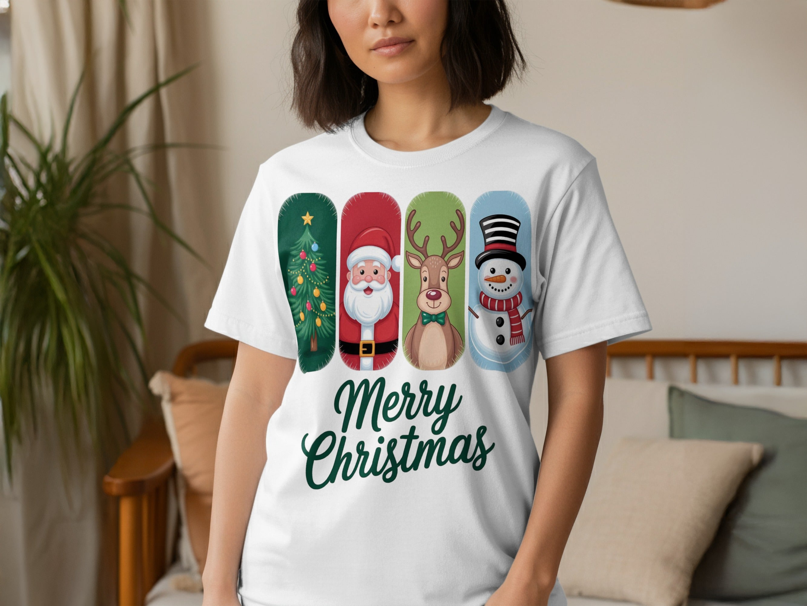 Festive Christmas Themed Santa Snowman Reindeer T-shirt