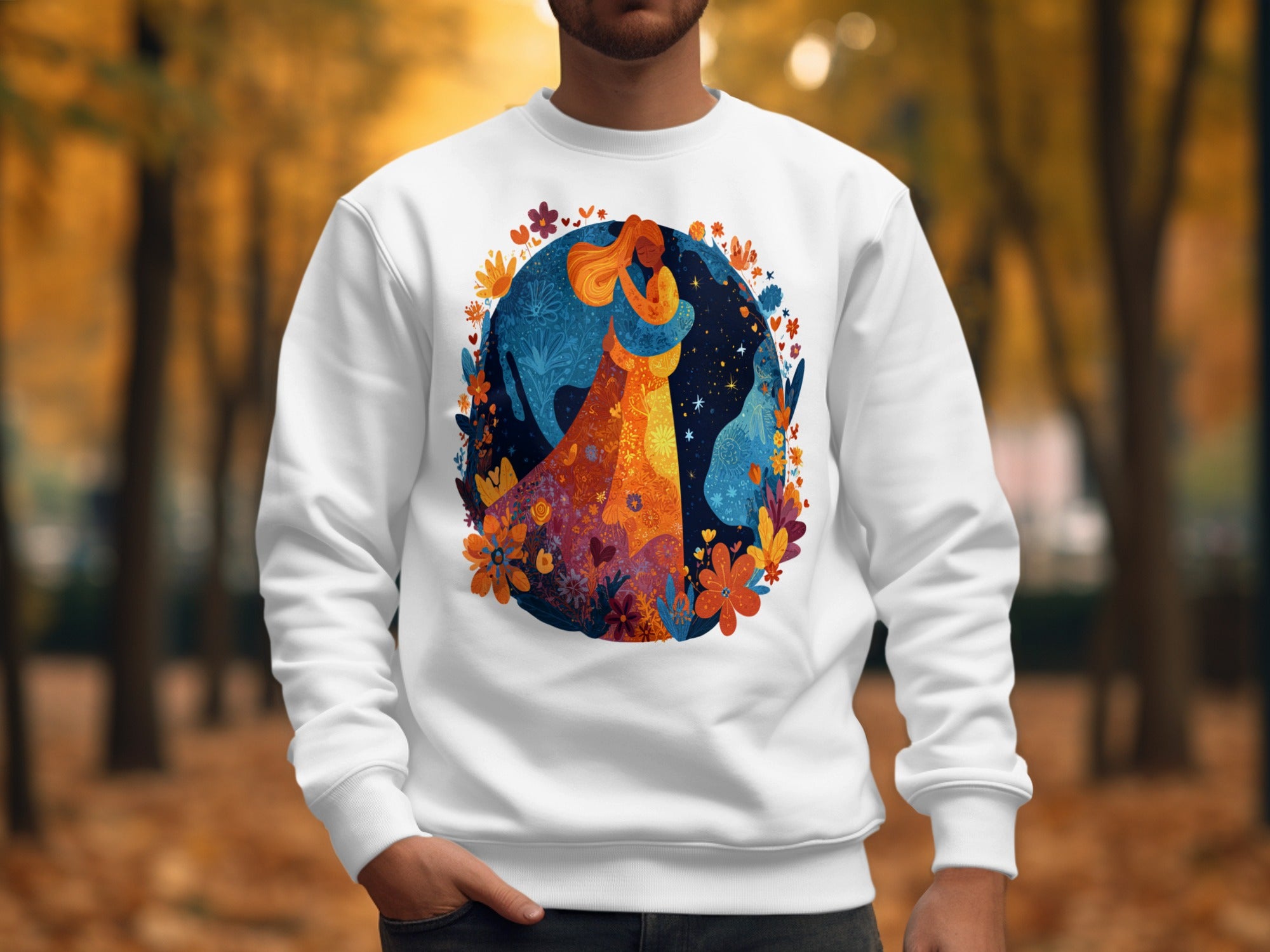 Colorful Autumn Leaves Graphic Printed Sweatshirt
