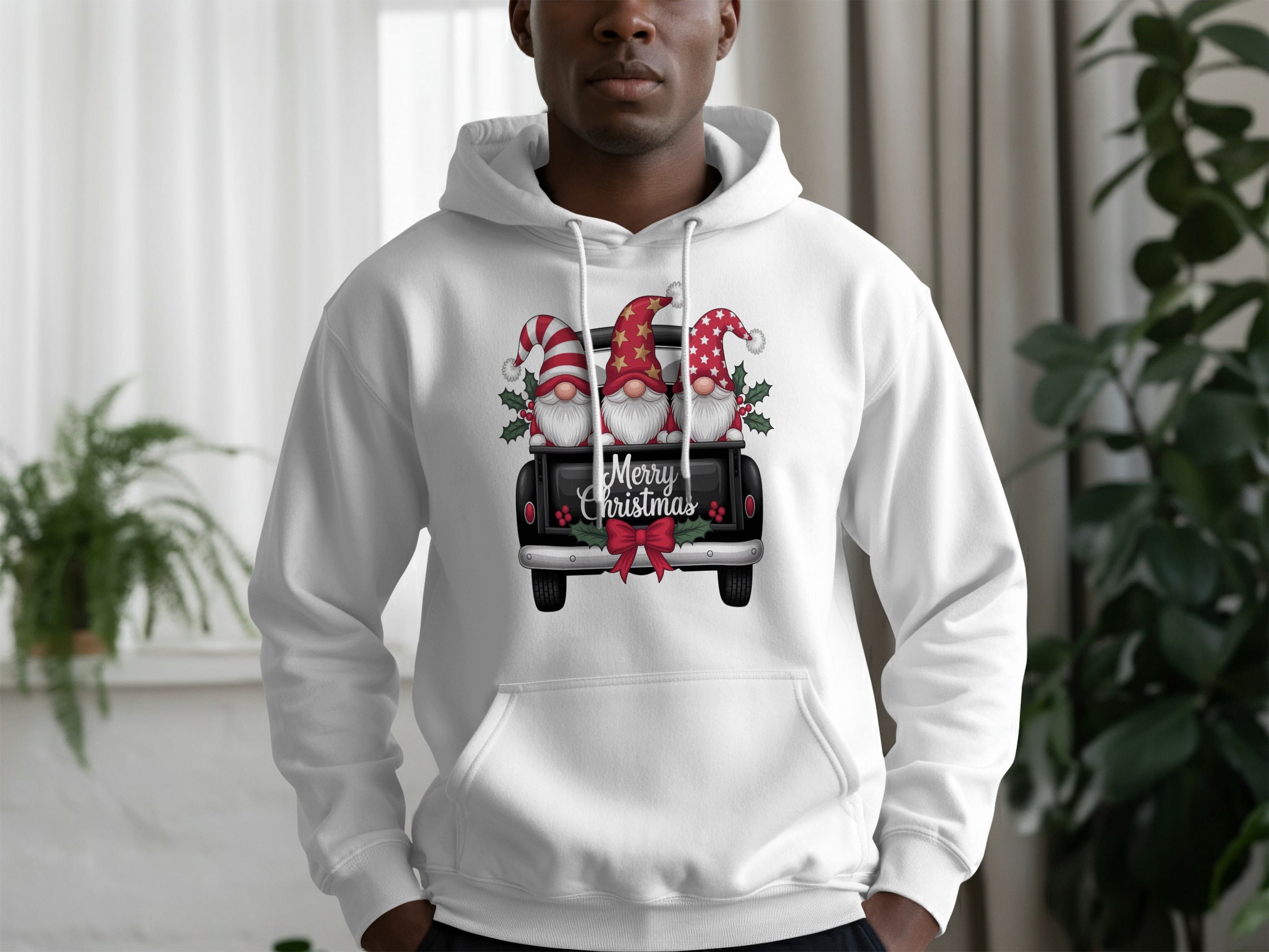 Merry Christmas Gnomes with Truck White Hoodie