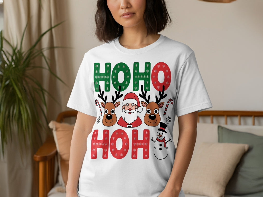 Festive Santa and Reindeer HO HO HO Graphic Shirt