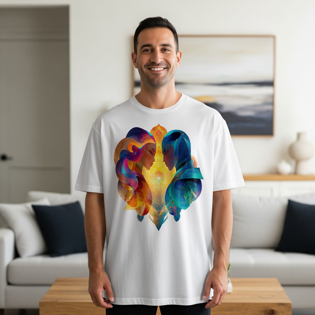 Colorful Artistic Faces in Heart Shape T-Shirt