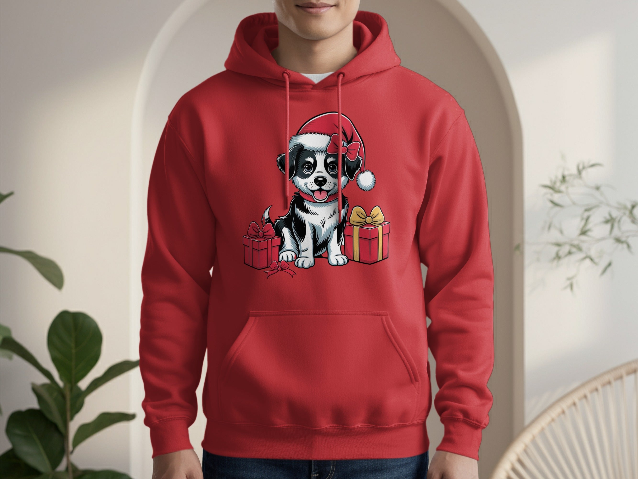 Cute Christmas Puppy Hoodie Red Festive Sweater
