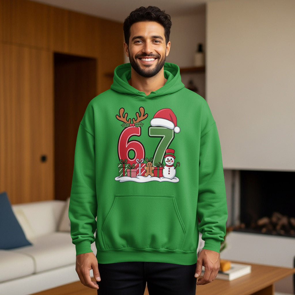 Festive Christmas 67 Hoodie with Santa and Snowman Design