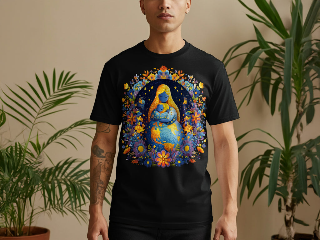 Vibrant Artistic Nature Themed Graphic Black T-shirt