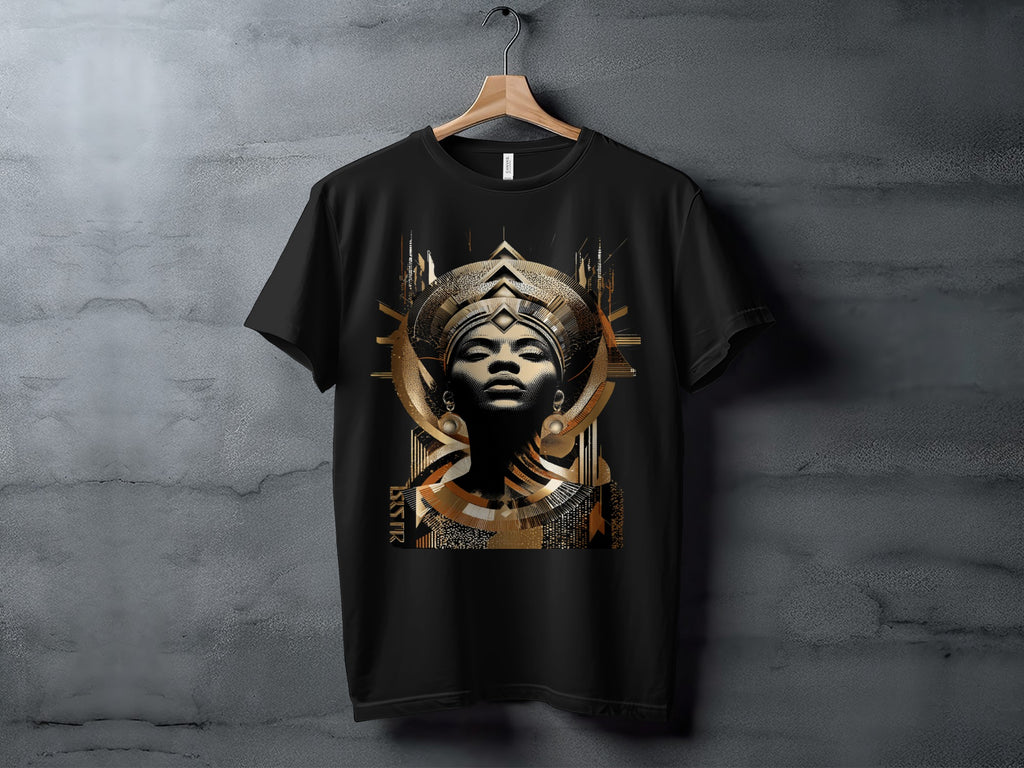 Majestic African Queen Artwork on Black T-shirt