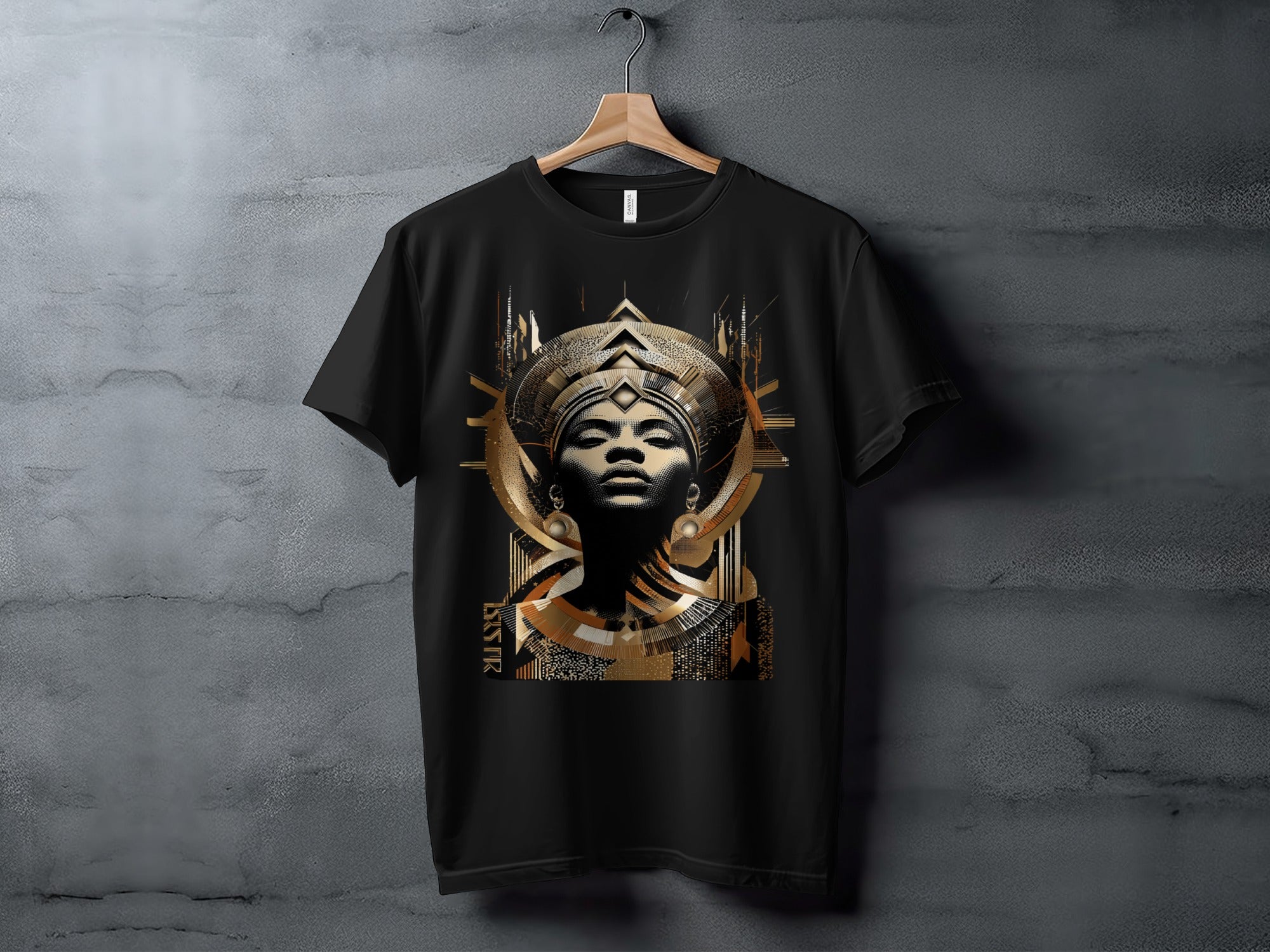 Majestic African Queen Artwork on Black T-shirt