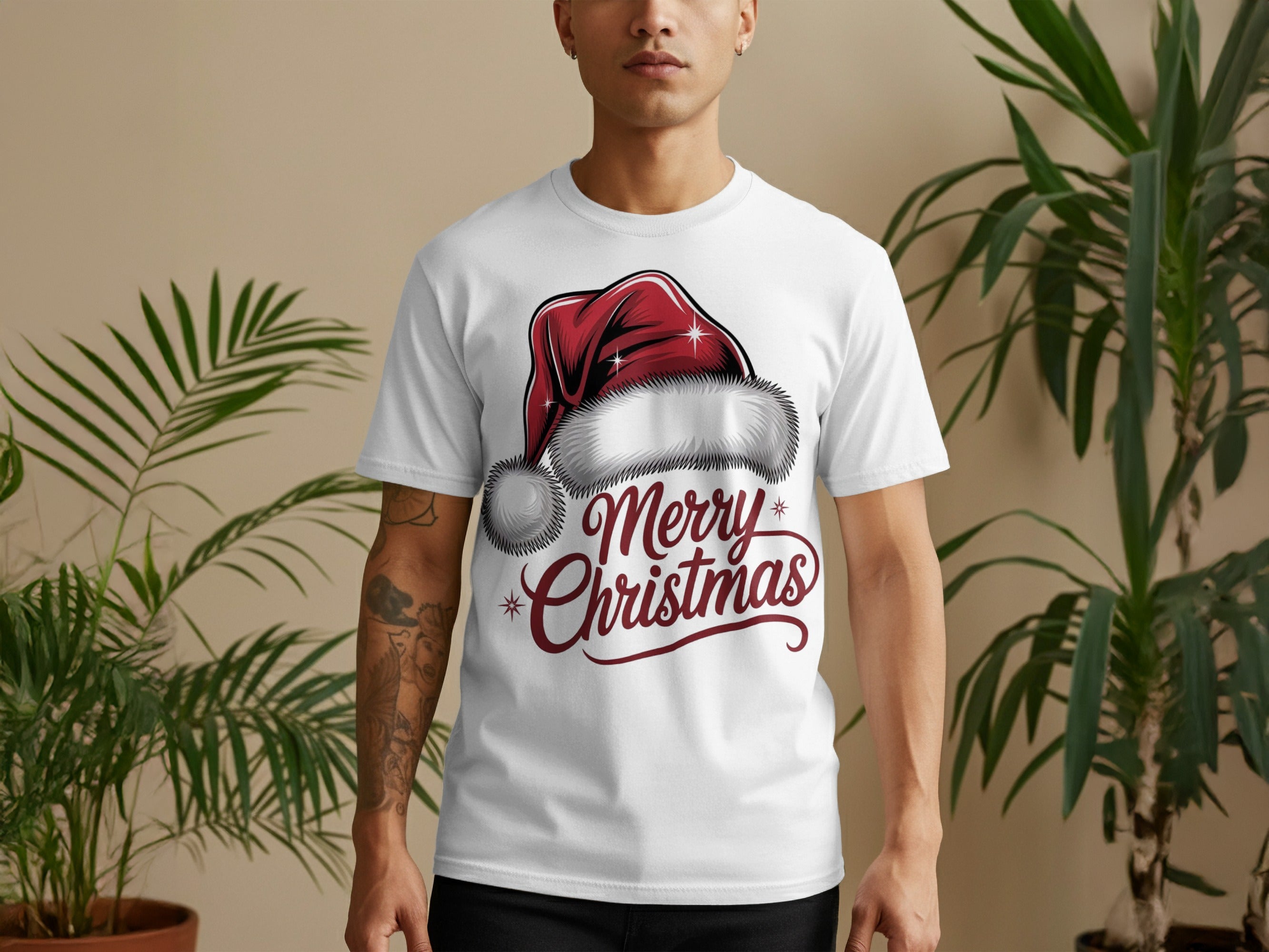 Merry Christmas Santa Hat Design Shirt