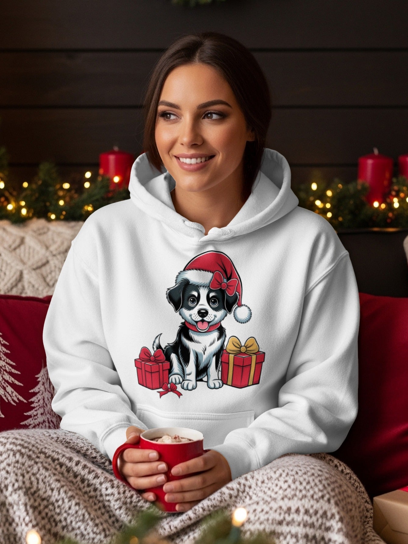 Cute Puppy with Santa Hat and Gifts Hoodie
