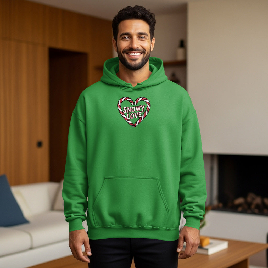 Snowy Love Heart Design Green Hoodie