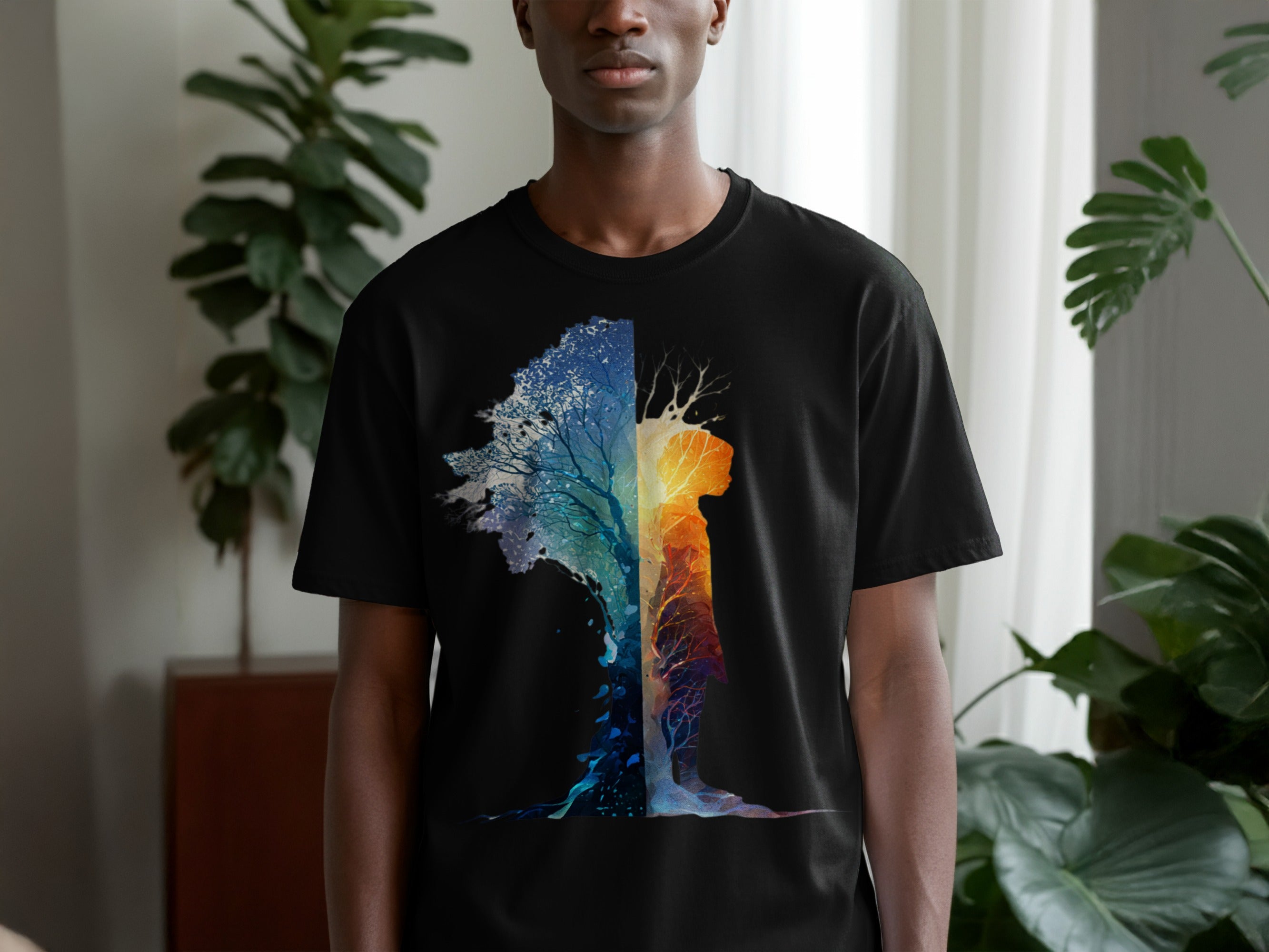 Dual Nature Tree and Color Silhouette Graphic Shirt