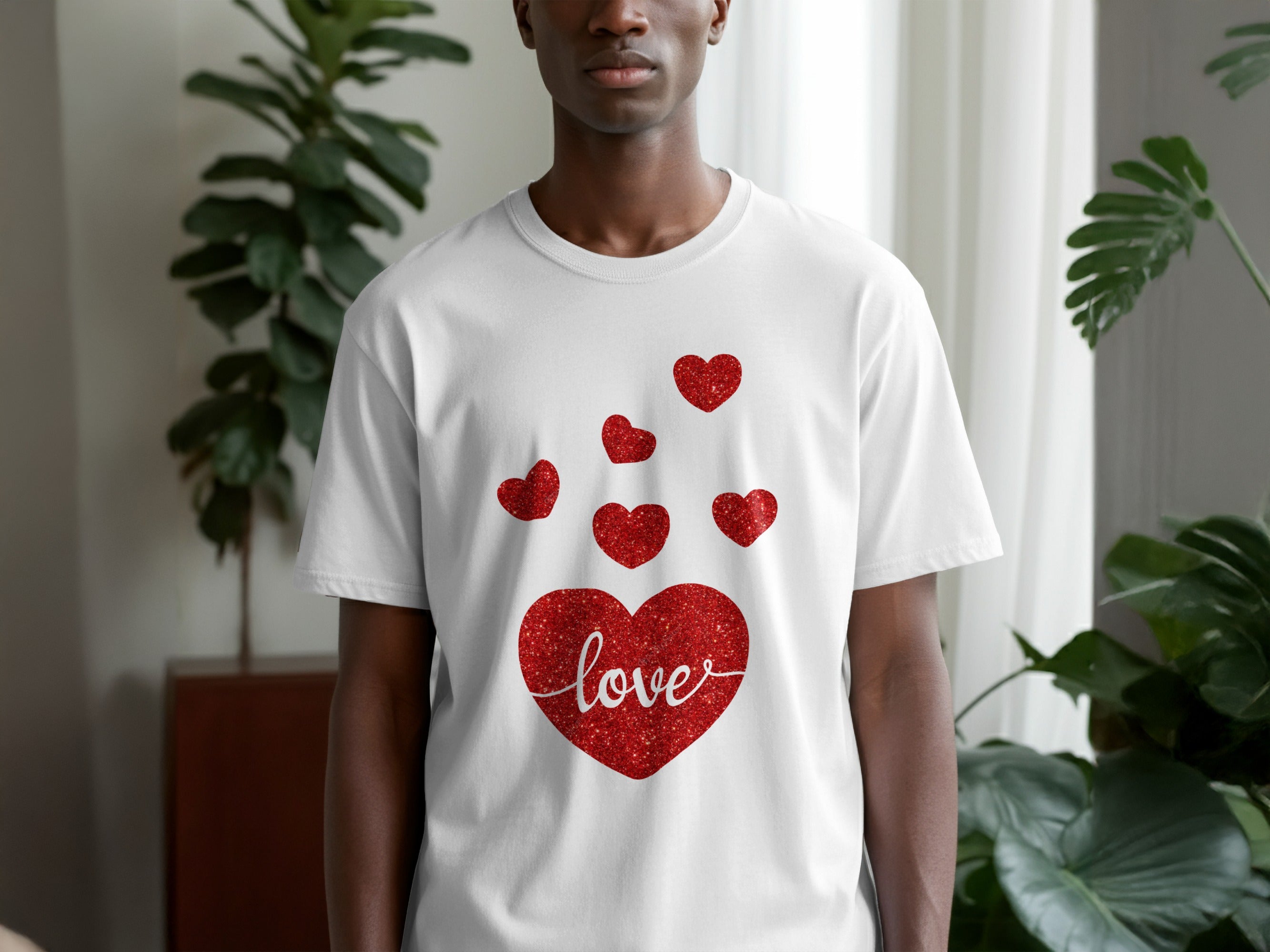 Glittery Red Heart Design with Love Print Shirt