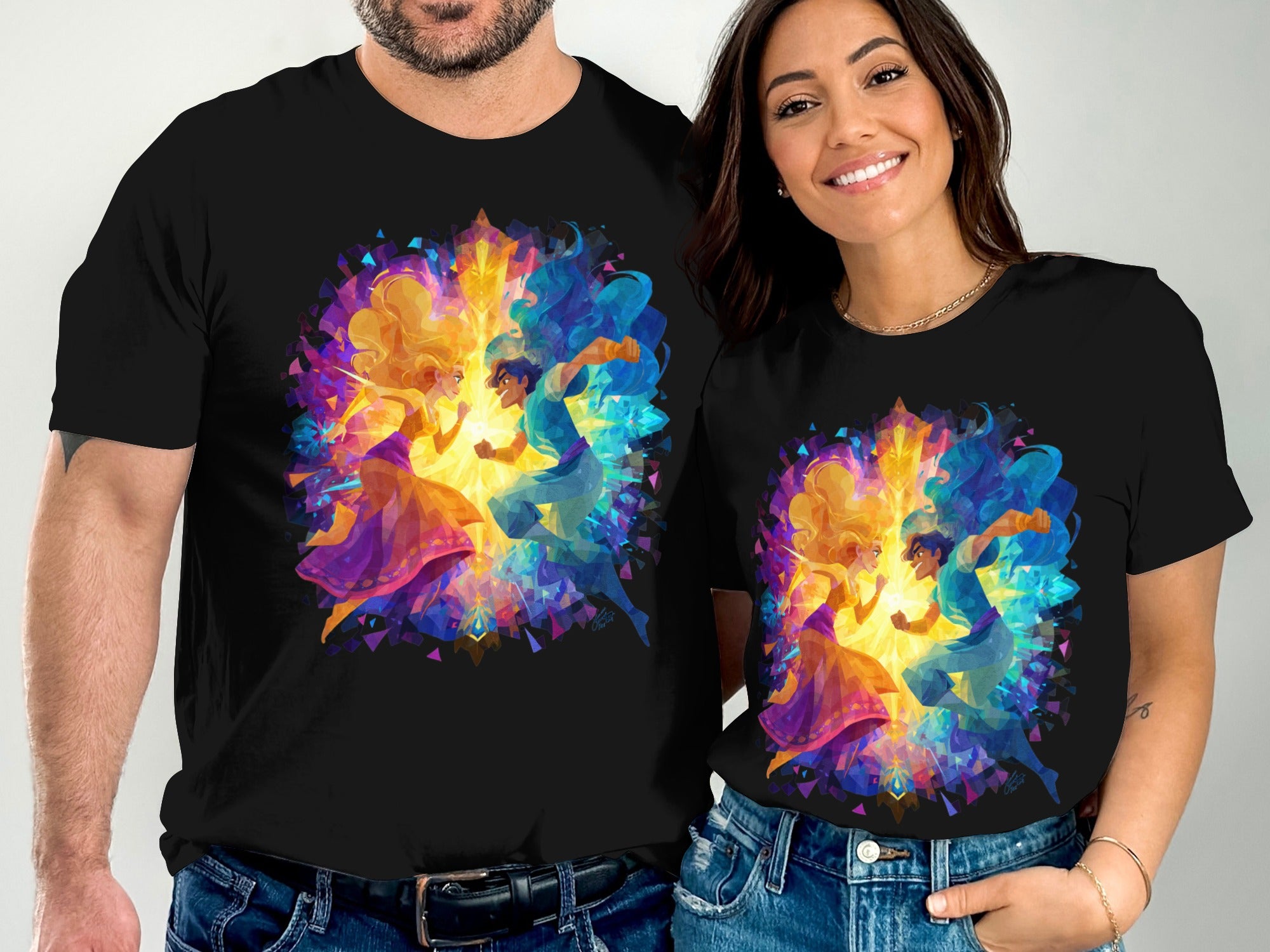 Vibrant Colorful Dance Pattern T-Shirt For Couples