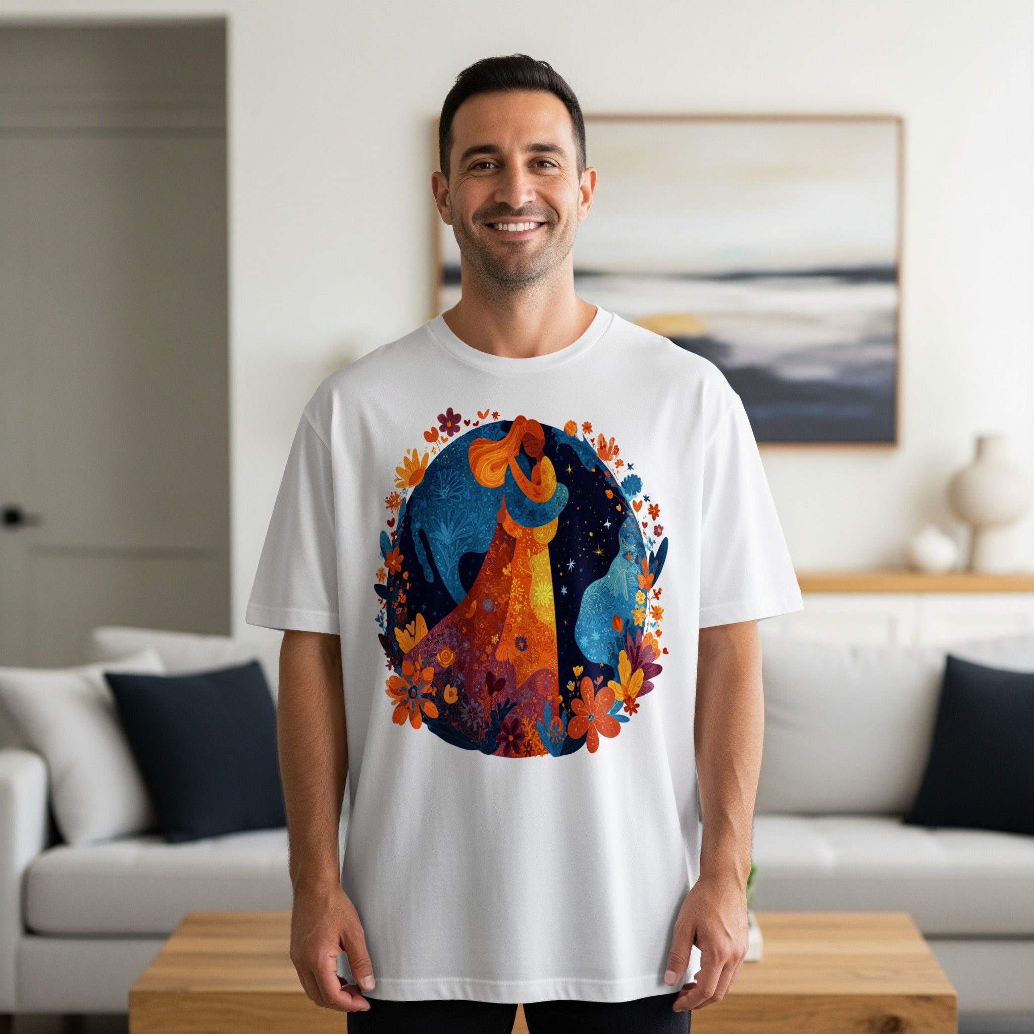 Vibrant Art Print White Graphic Tee for Casual Wear