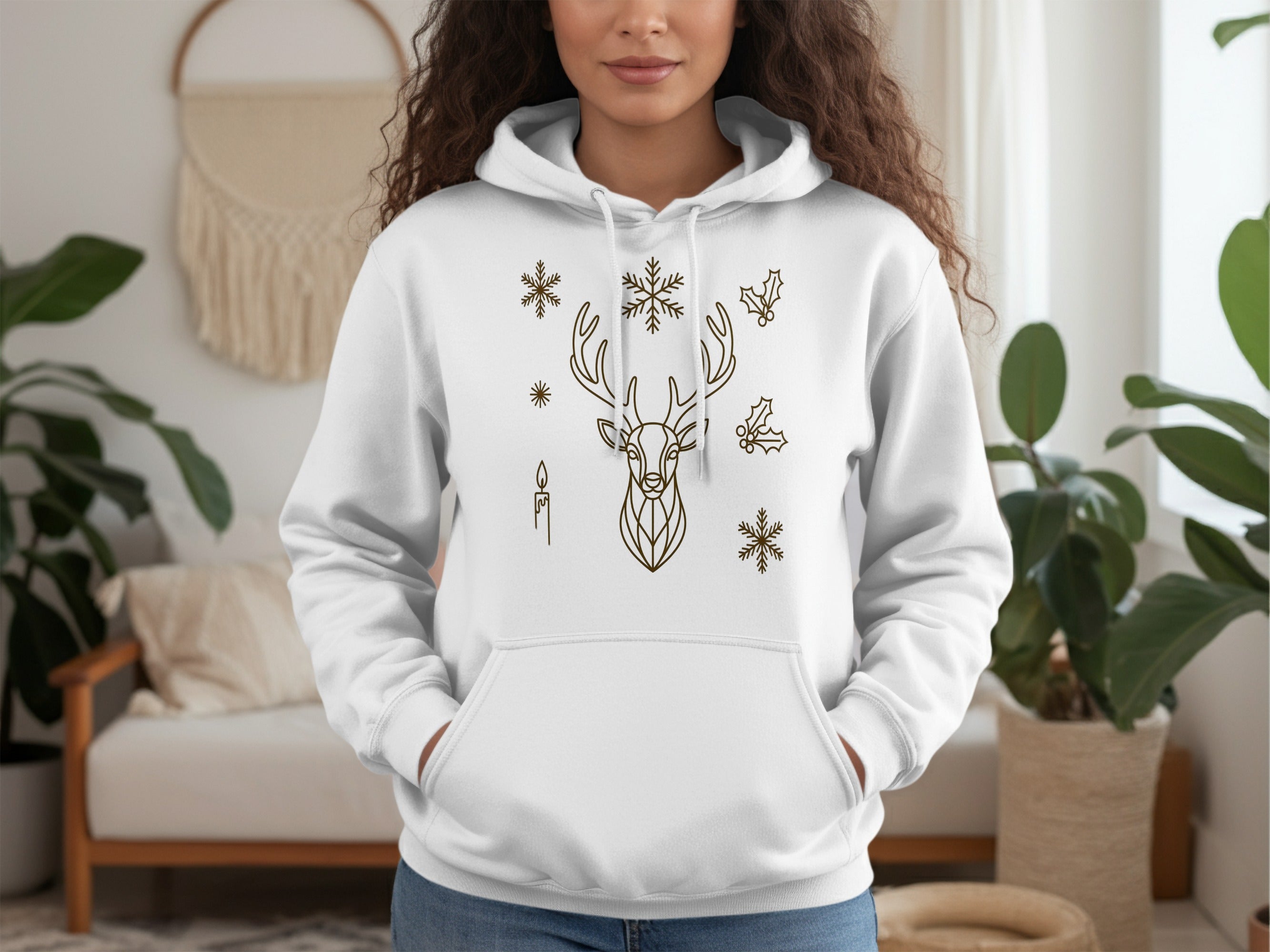 Cozy Winter Hoodie Featuring Reindeer with Snowflakes