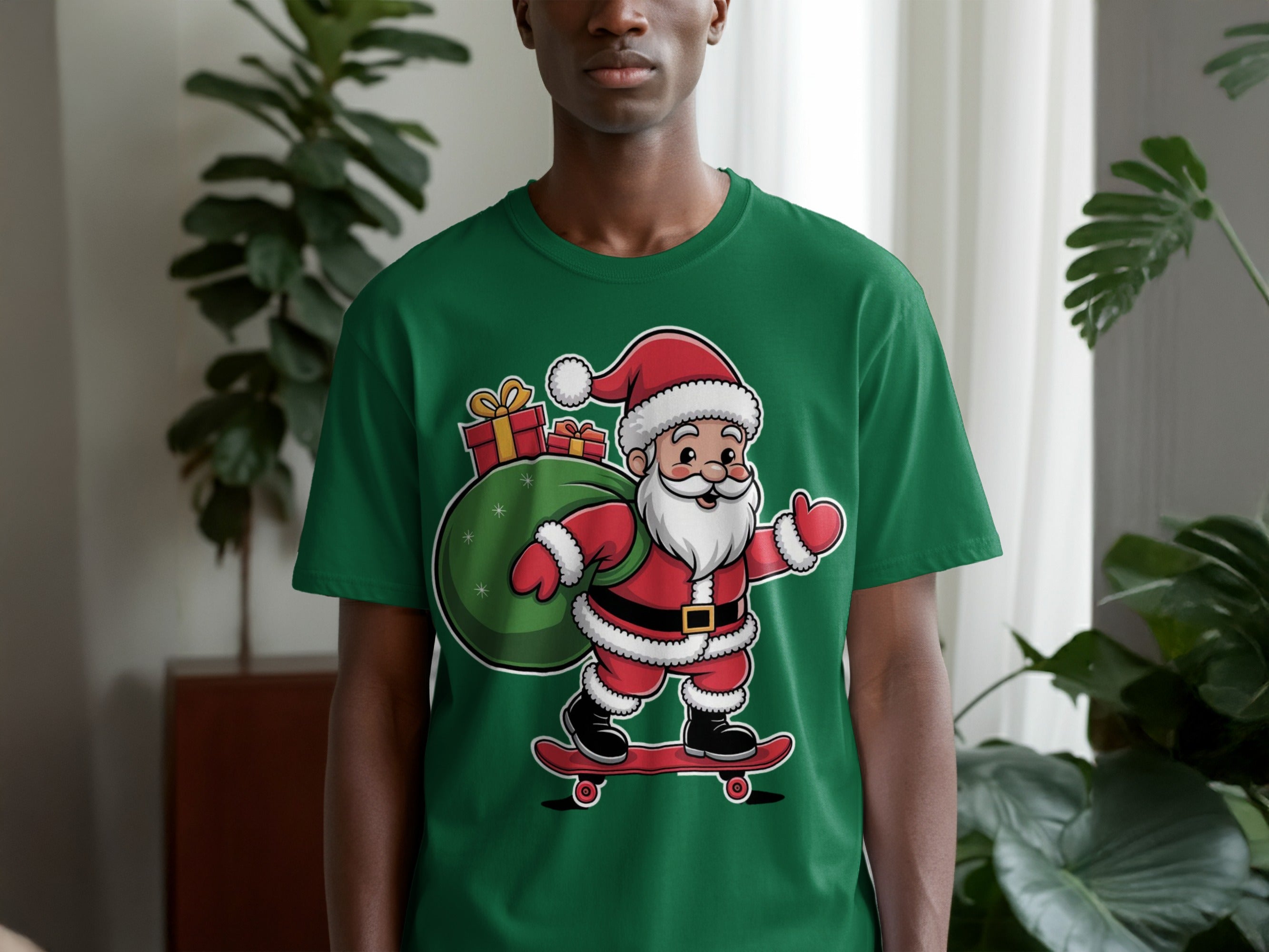 Santa Claus with Gifts on Skateboard T-shirt