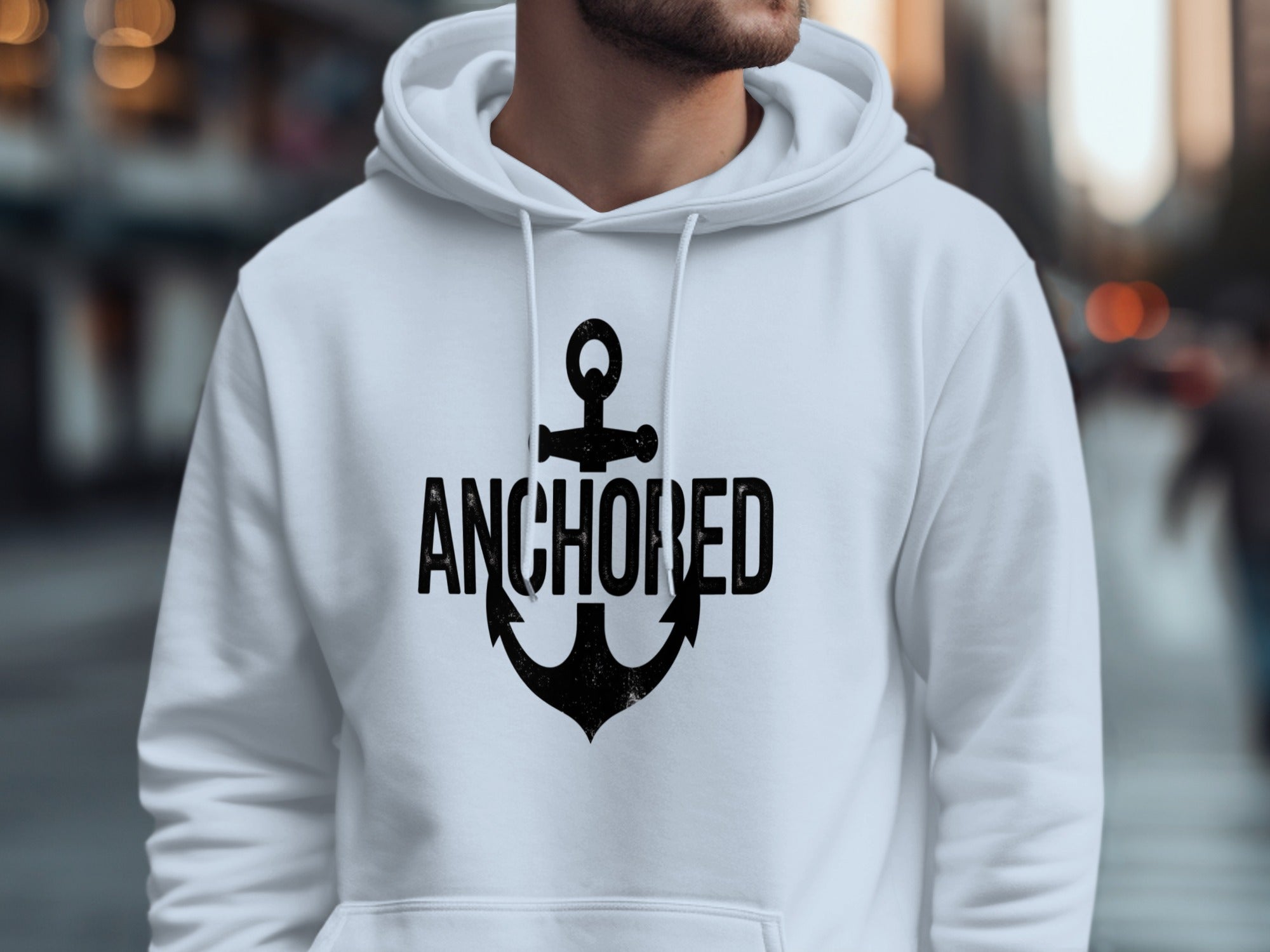 Anchored Graphic White Hoodie with Black Anchor Design