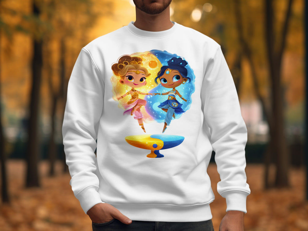 Vibrant Character Art on Stylish White Sweatshirt