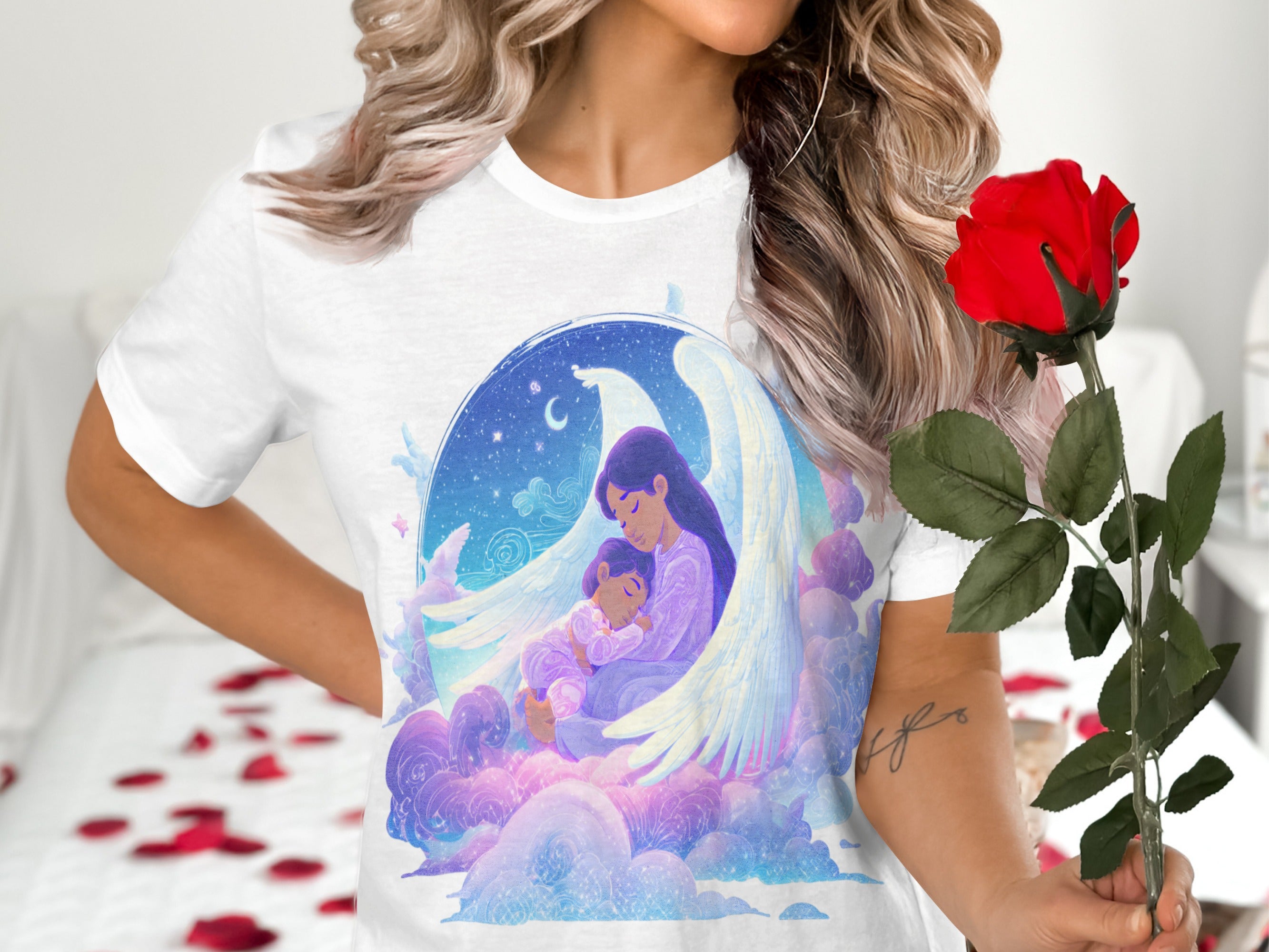 Heavenly Mother's Love with Child Illustrated T-Shirt