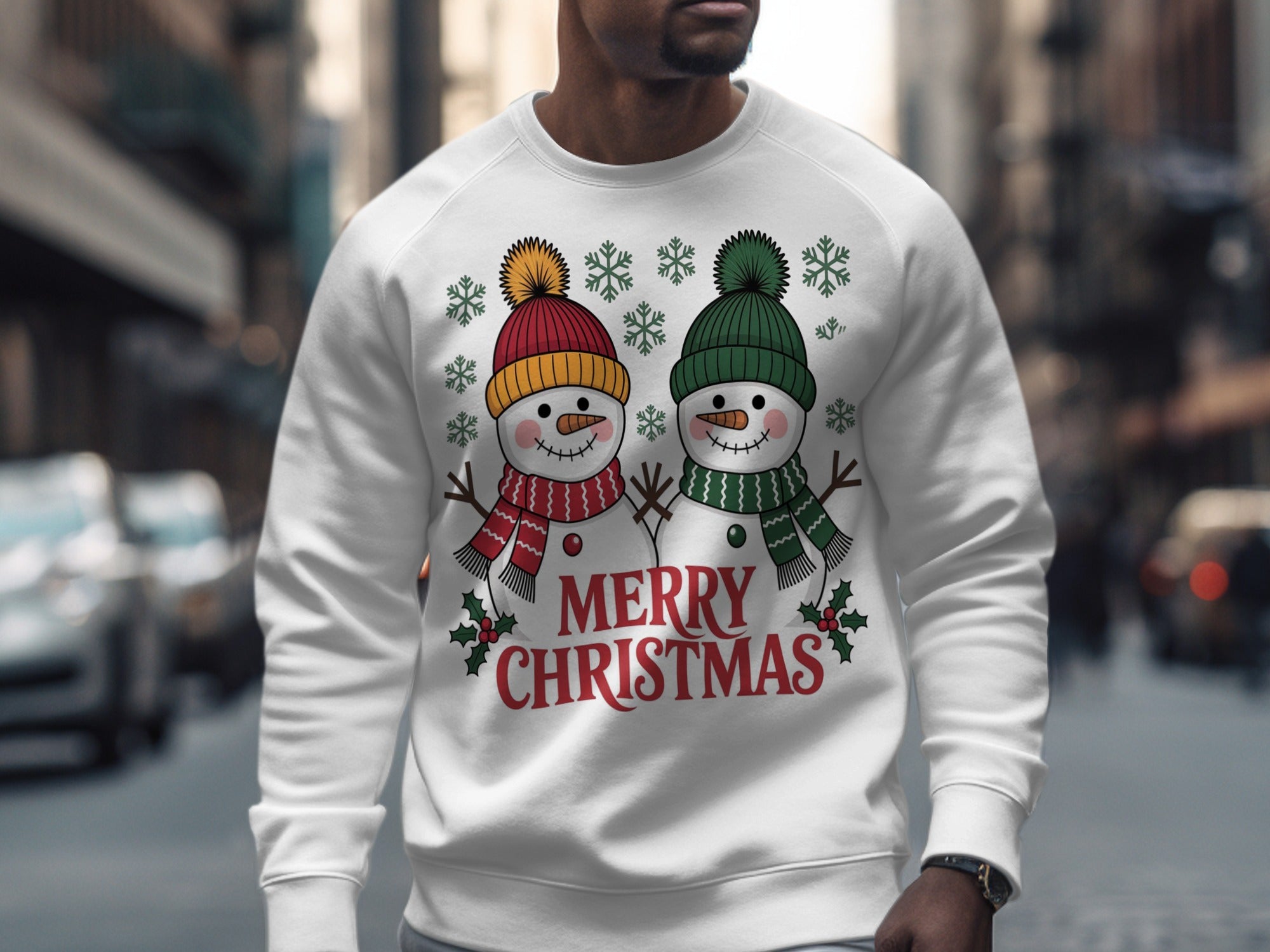 Festive Merry Christmas Snowman Crewneck Sweatshirt