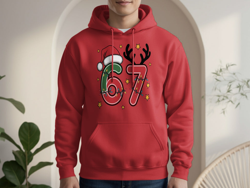 Festive Christmas Reindeer and 67 Graphic Hoodie