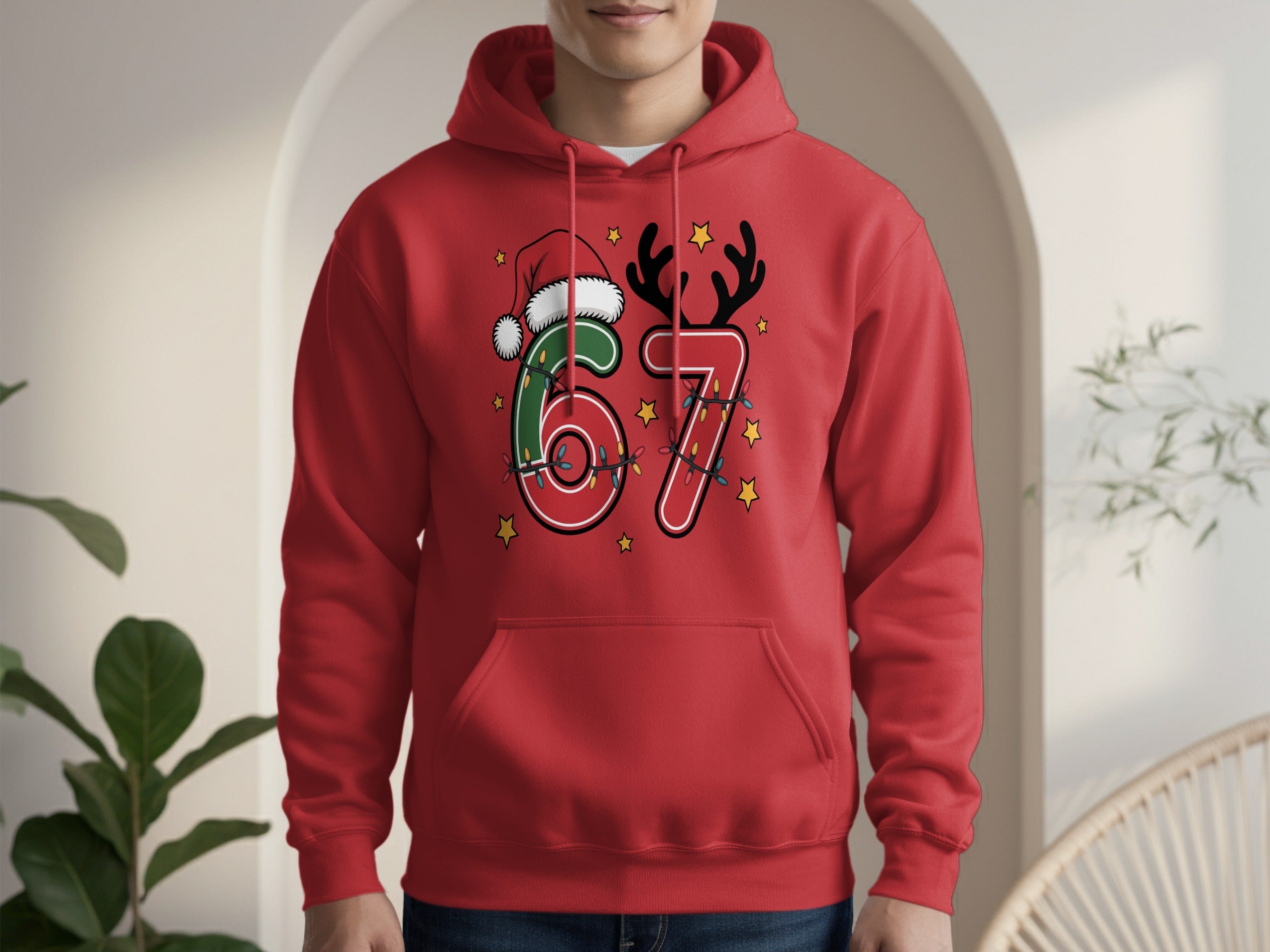 Festive Christmas Reindeer and 67 Graphic Hoodie