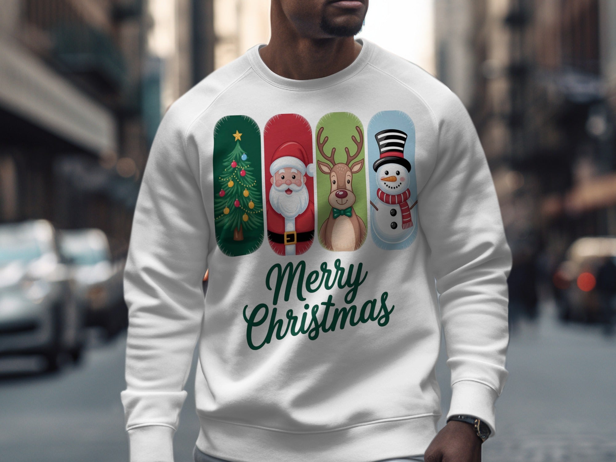 Festive Merry Christmas Sweatshirt with Holiday Icons