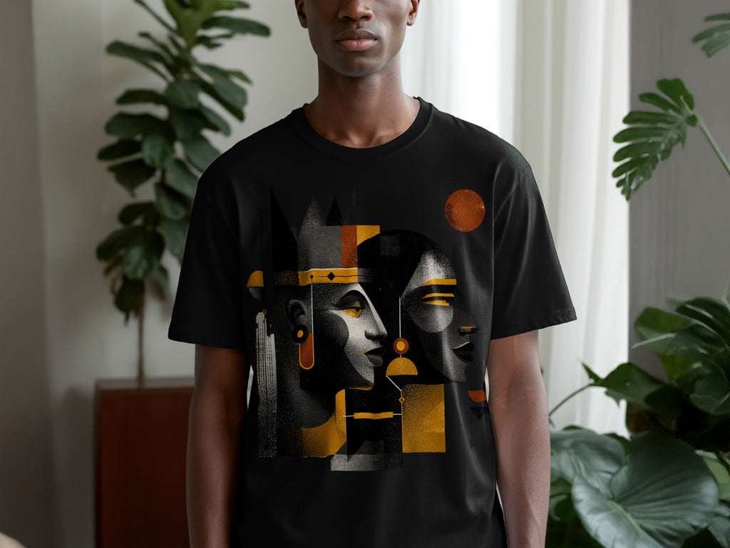 Artistic Faces Design Black T-Shirt Product