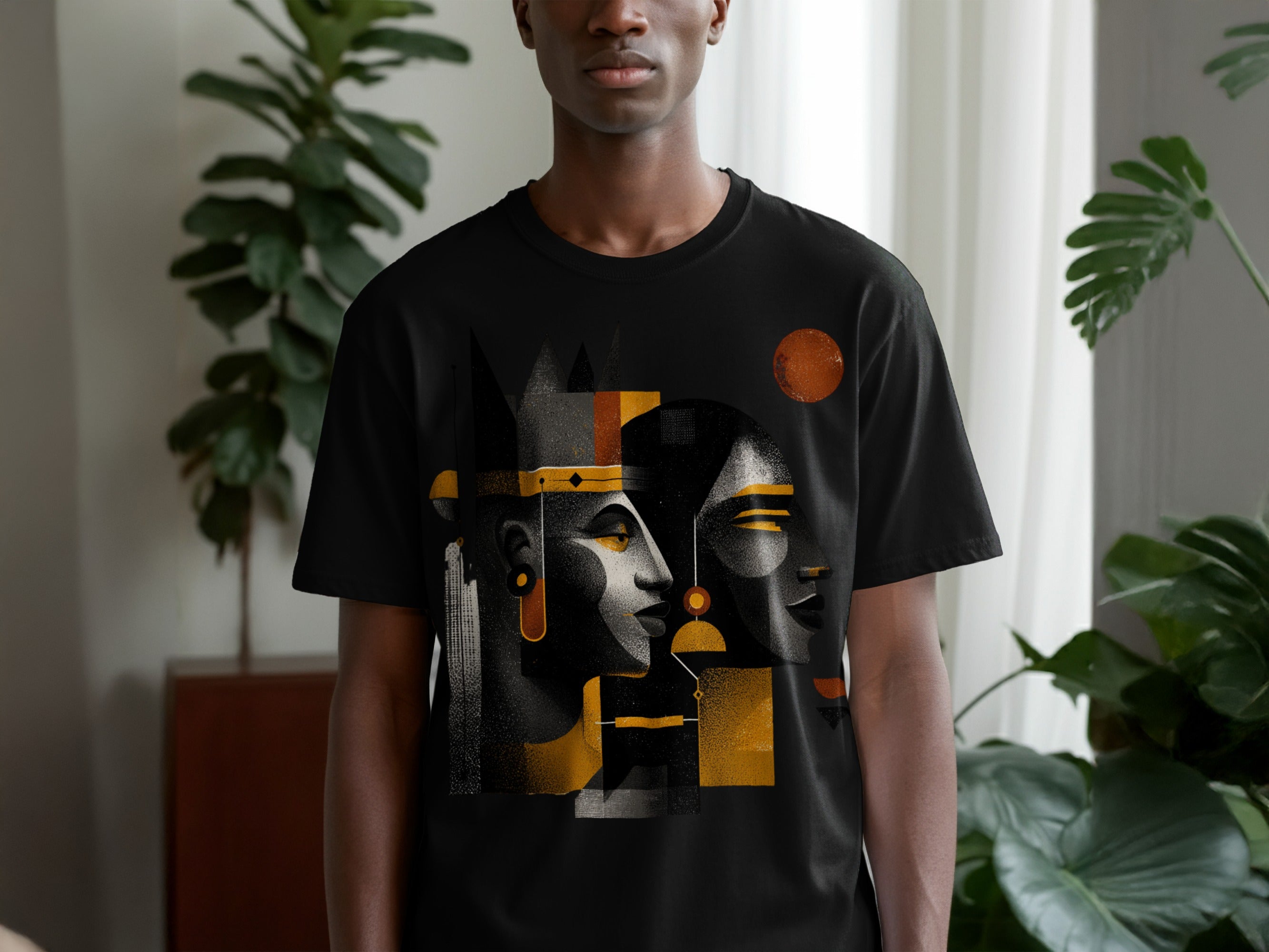Artistic Faces Design Black T-Shirt Product