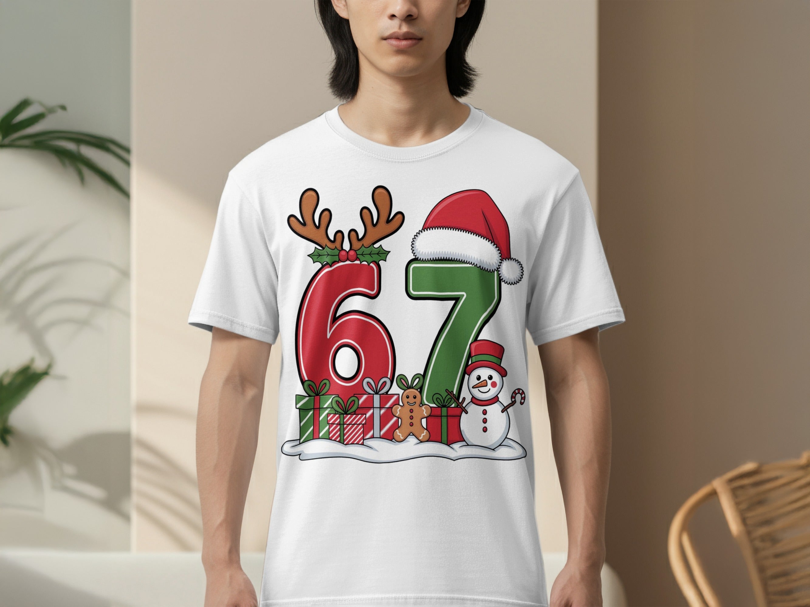 Festive Holiday Reindeer and Santa Hat Christmas Shirt