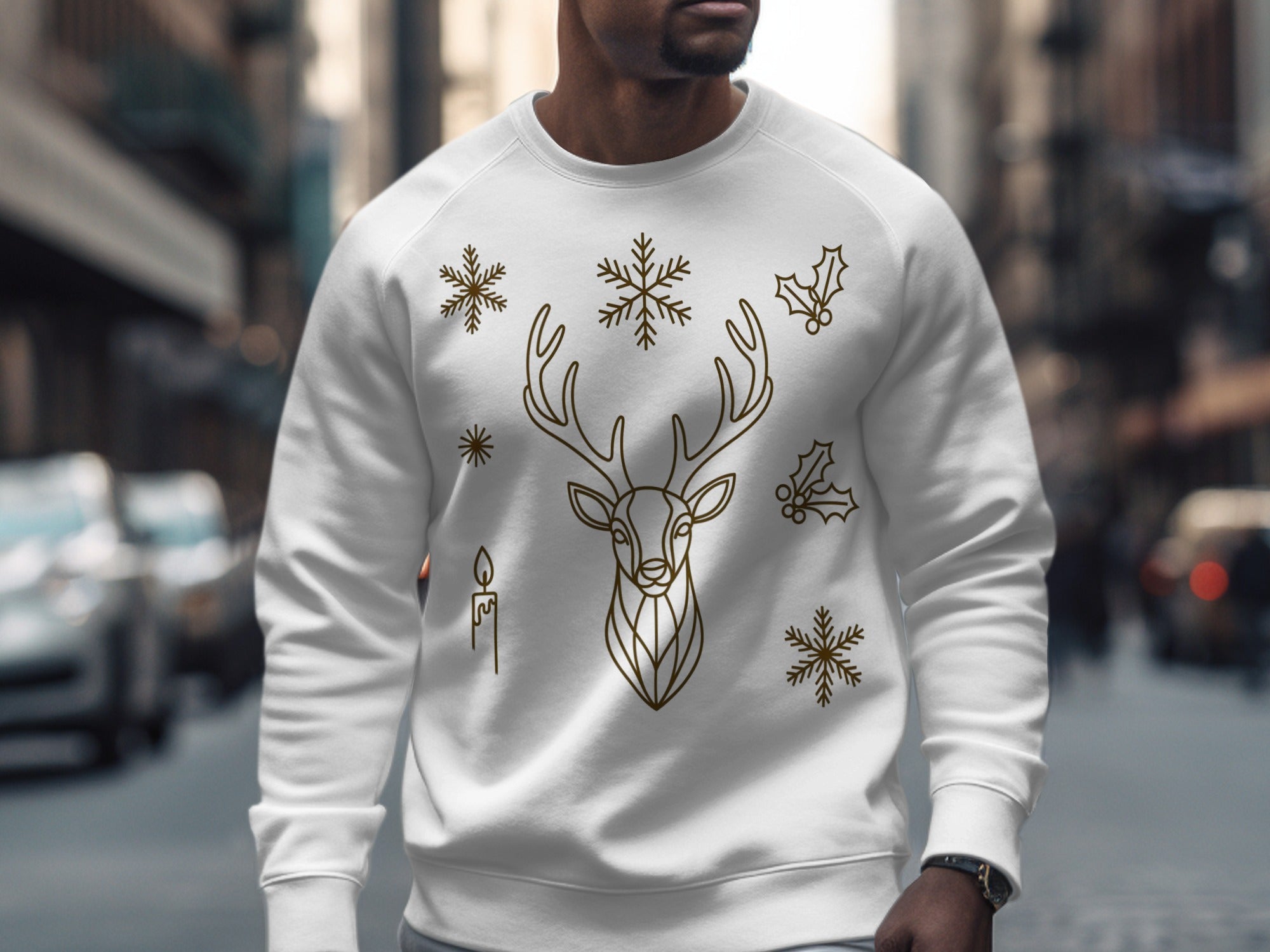 Christmas Themed Sweatshirt with Reindeer Design