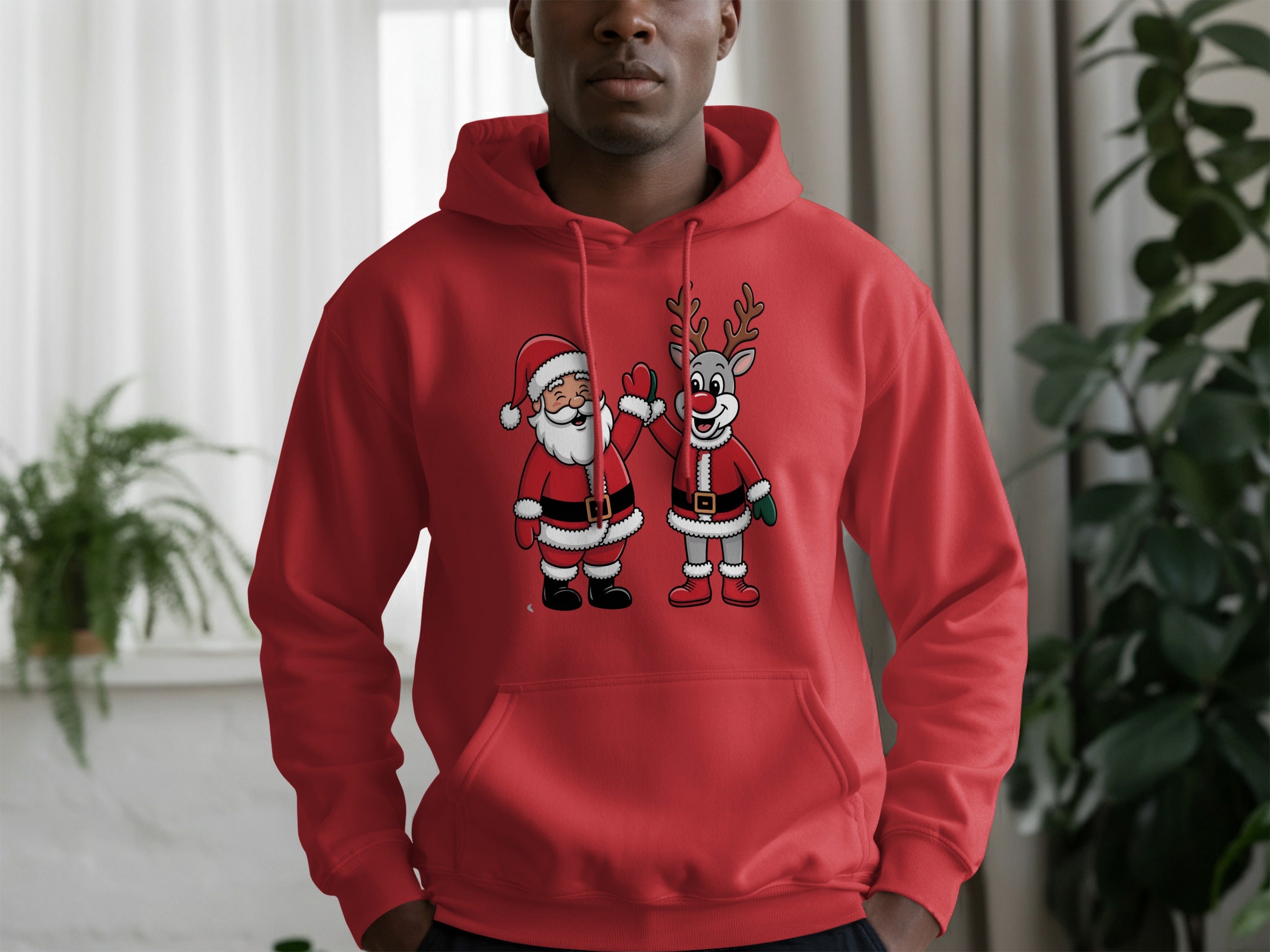 Festive Santa and Reindeer Graphic Hoodie product