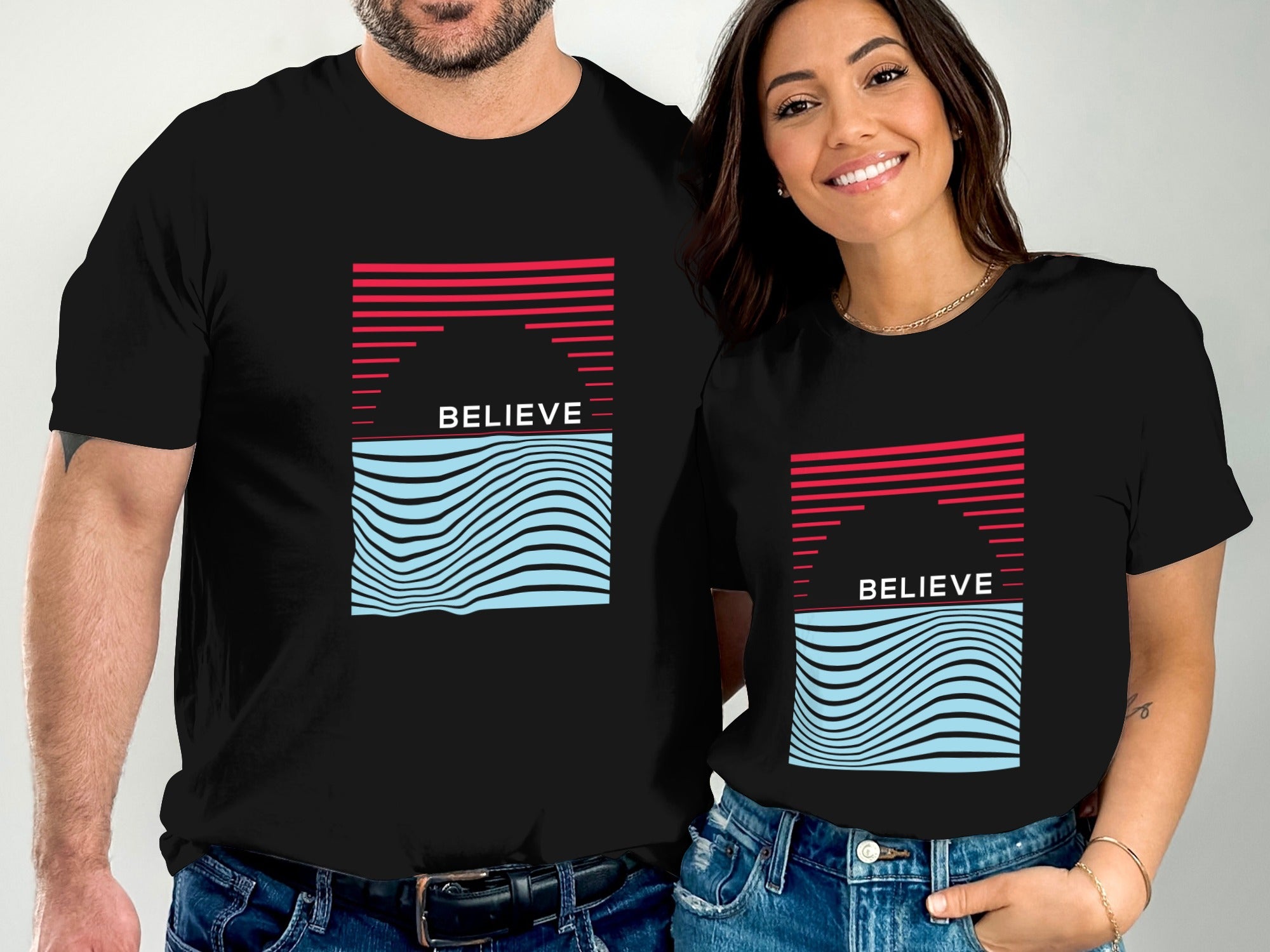 Believe Sunset Graphic Tee Matching Couple Shirts