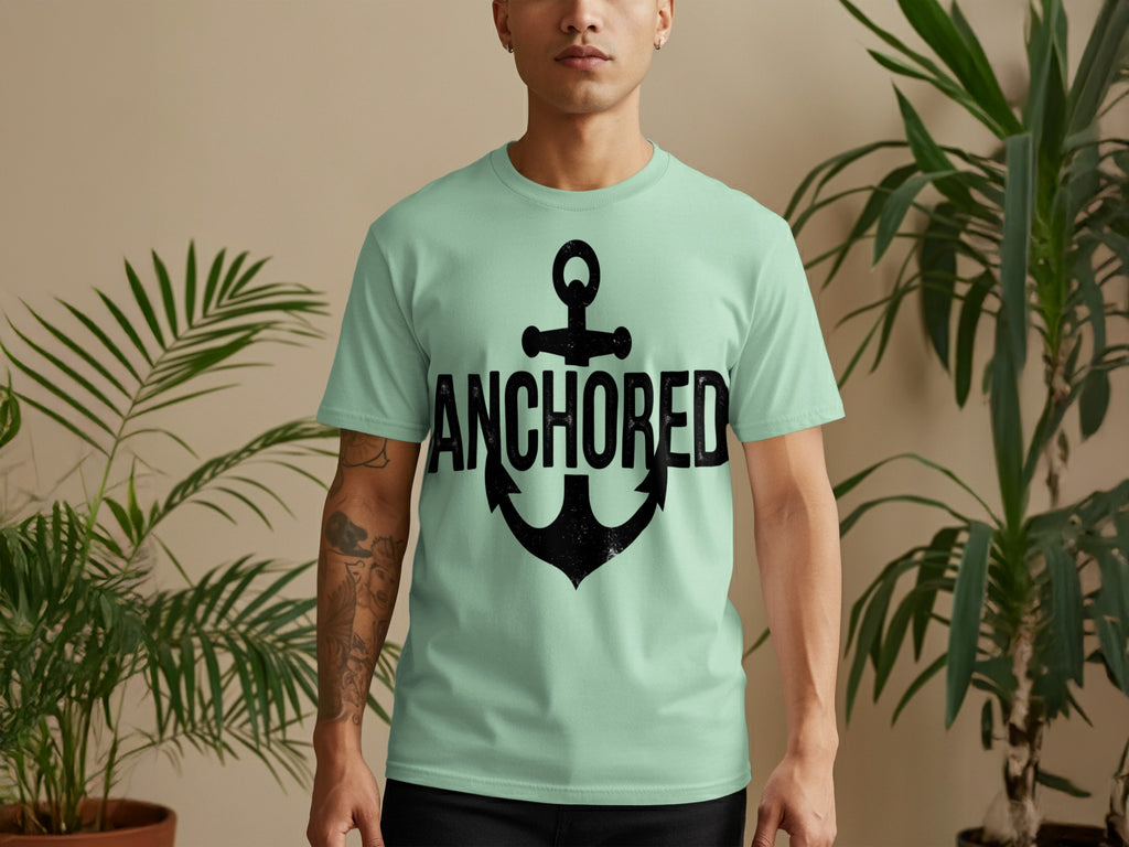 Anchored Nautical Design Printed T-shirt for Sale