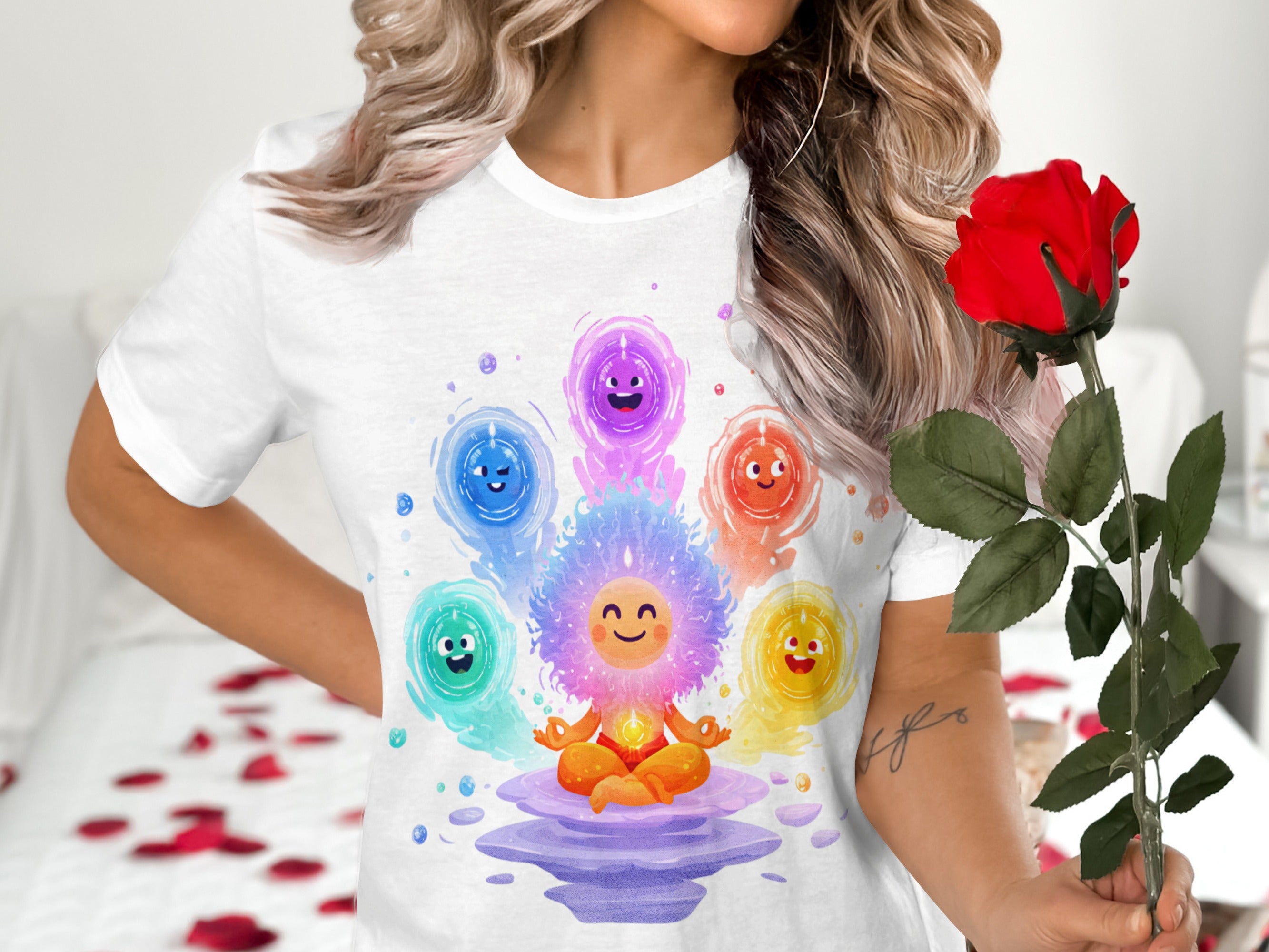 Happy Meditating Characters Colorful Art T-Shirt
