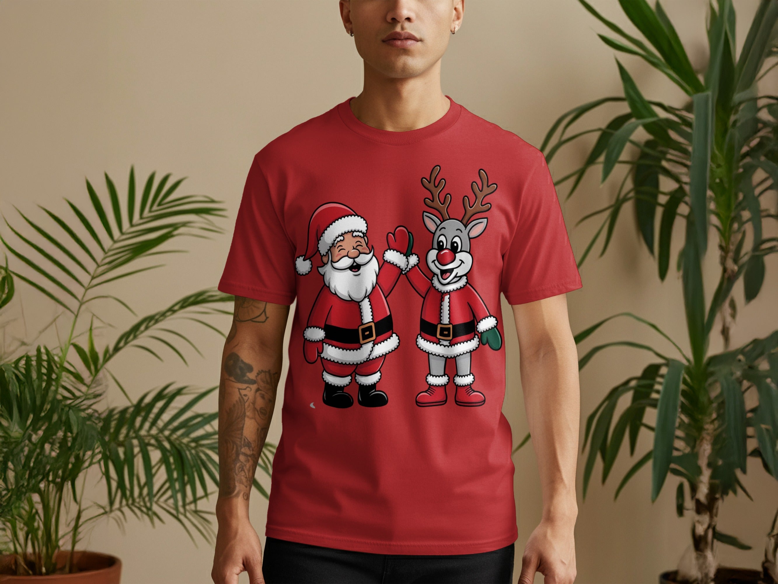 Santa and Reindeer Christmas Graphic T-shirt