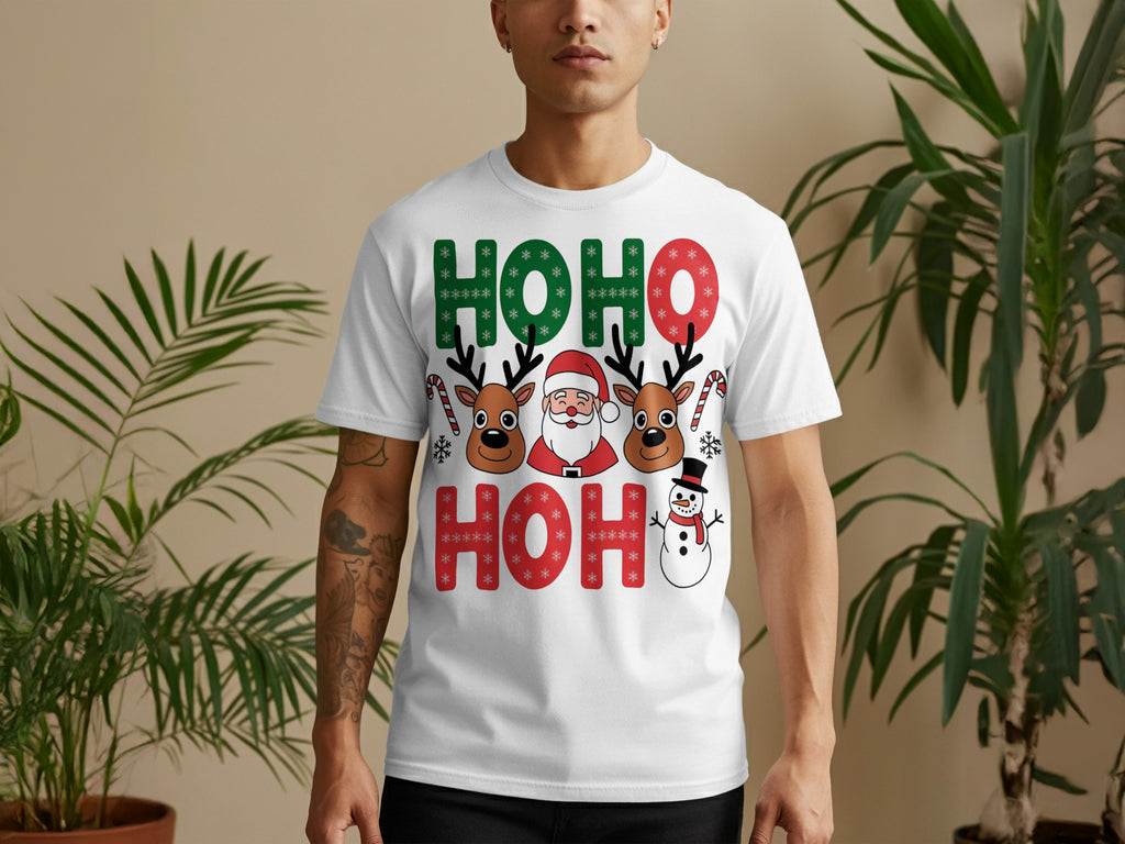 Christmas Santa and Reindeer Ho Ho Ho T-shirt