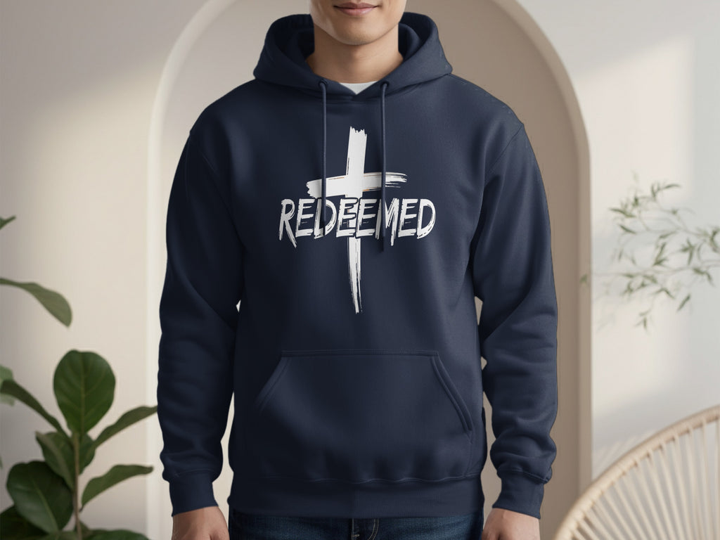 Redeemed Hoodie with Cross Design Printed on Front