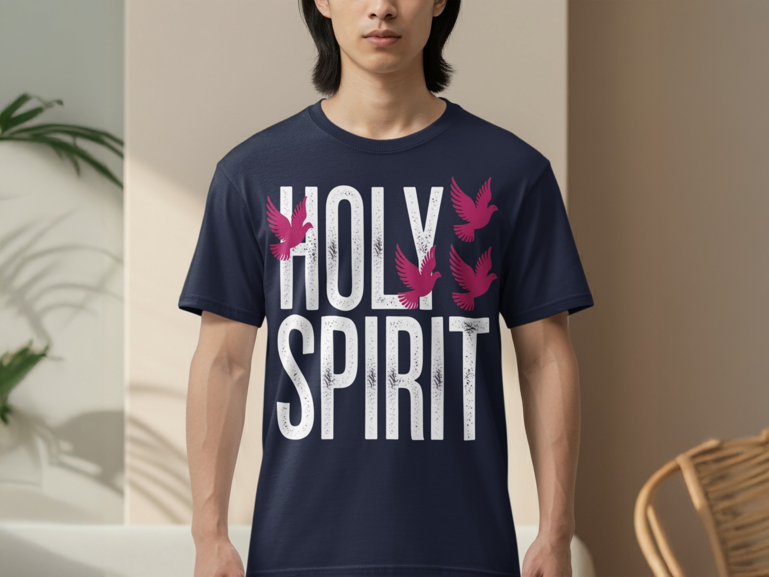 Holy Spirit Graphic Tee with Pink Birds Design