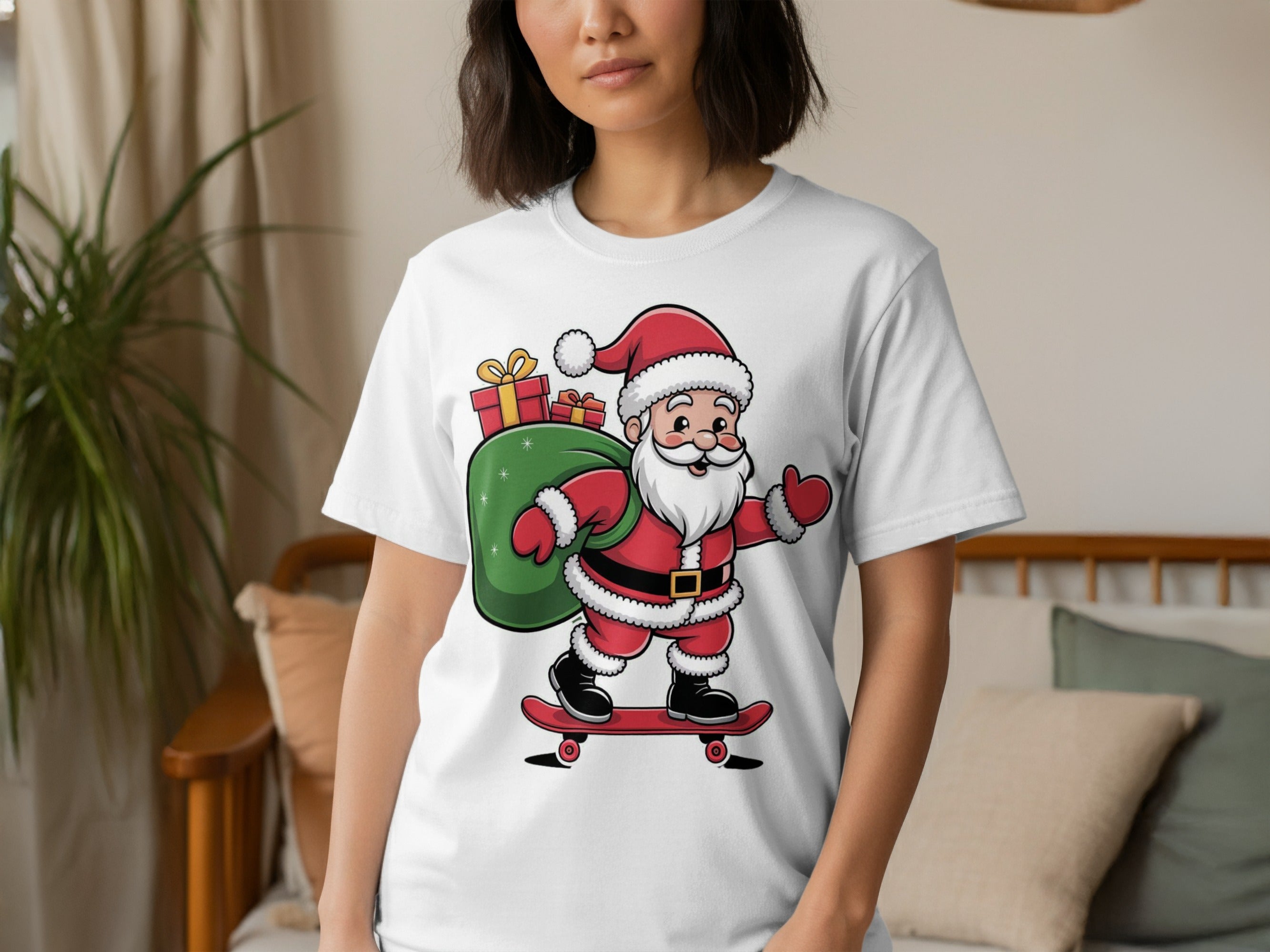 Santa Claus on Skateboard with Gifts T-Shirt